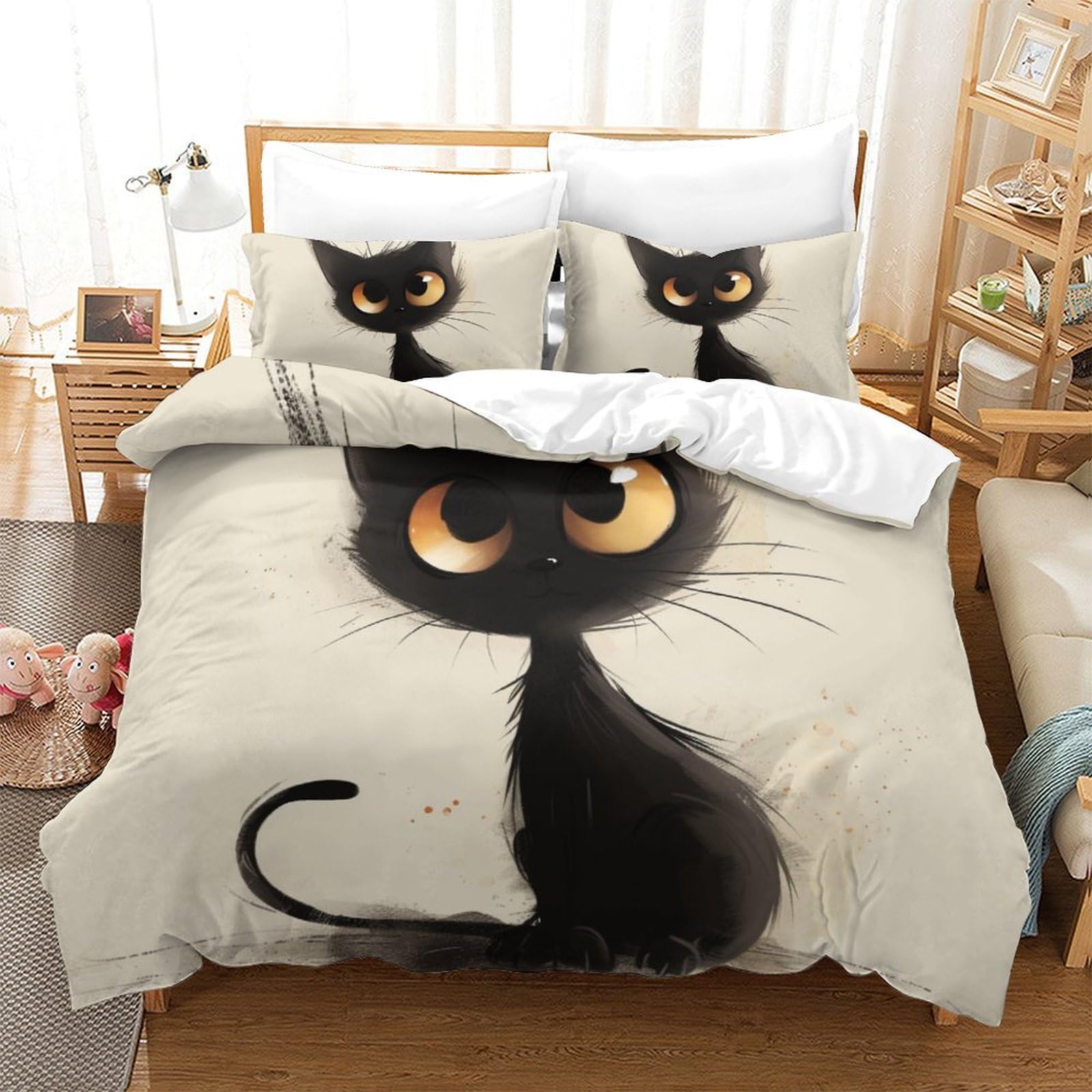 Housse de couette chat persan 3D microfibre lit 260x220 fermeture éclair