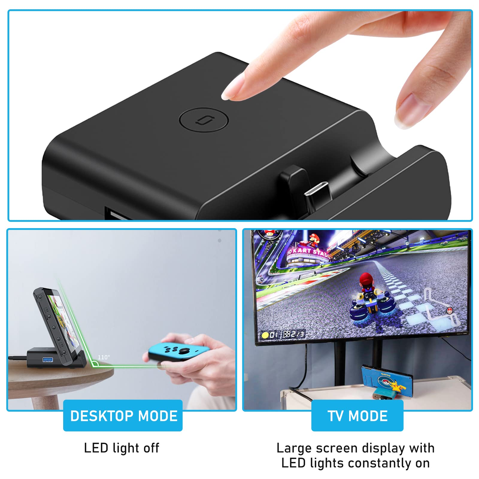 Station d'accueil Switch Dock avec adaptateur de type C vers HDMI, station de charge portable, station d'accueil Switch TV, station d'accueil pour Switch (noir)