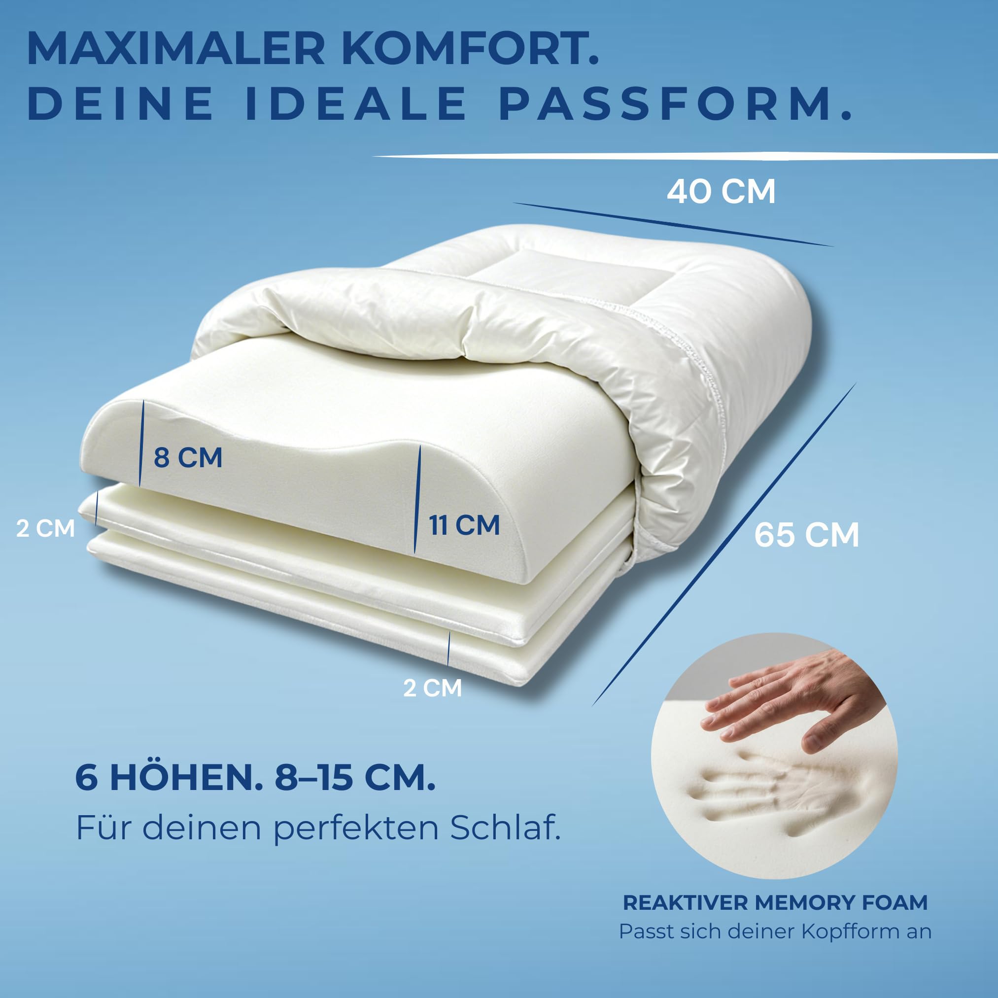Sleem Almohada cervical híbrida – Almohada ergonómica con núcleo de espuma viscoelástica y comodidad de plumón · Se puede utilizar por ambos lados · Altura ajustable · Para dormir de lado y de espalda