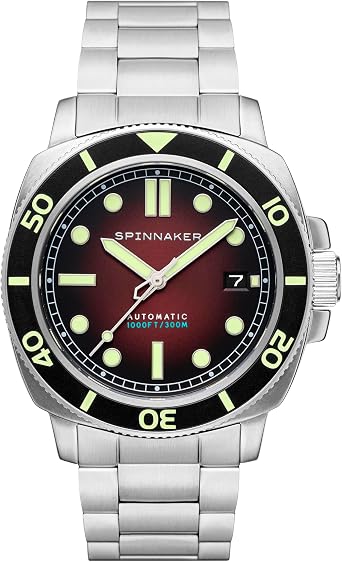 Spinnaker Mens 42mm Hull Diver Automatic 3 Hands Watch with Genuine Leather or Stainless Steel Strap SP-5088