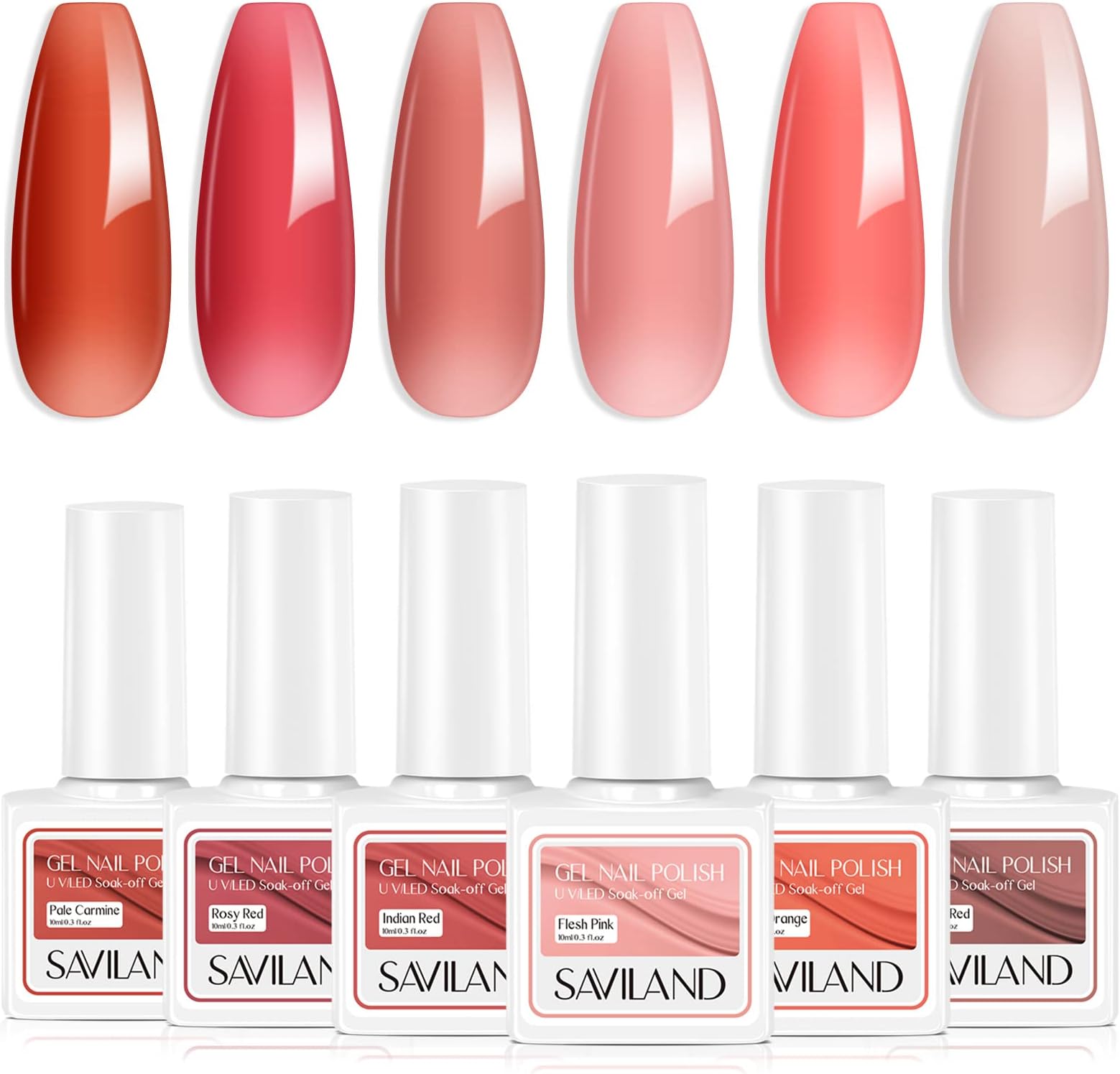 SAVILAND Jelly Gel Nail Polish Set 6 Colors: 10ML Transparent Jelly Sheer Red Pink Nudes Red Collection Soak-off U V Nail Art Gel Polish Starter Set for Nail Salon DIY Home Gift Set