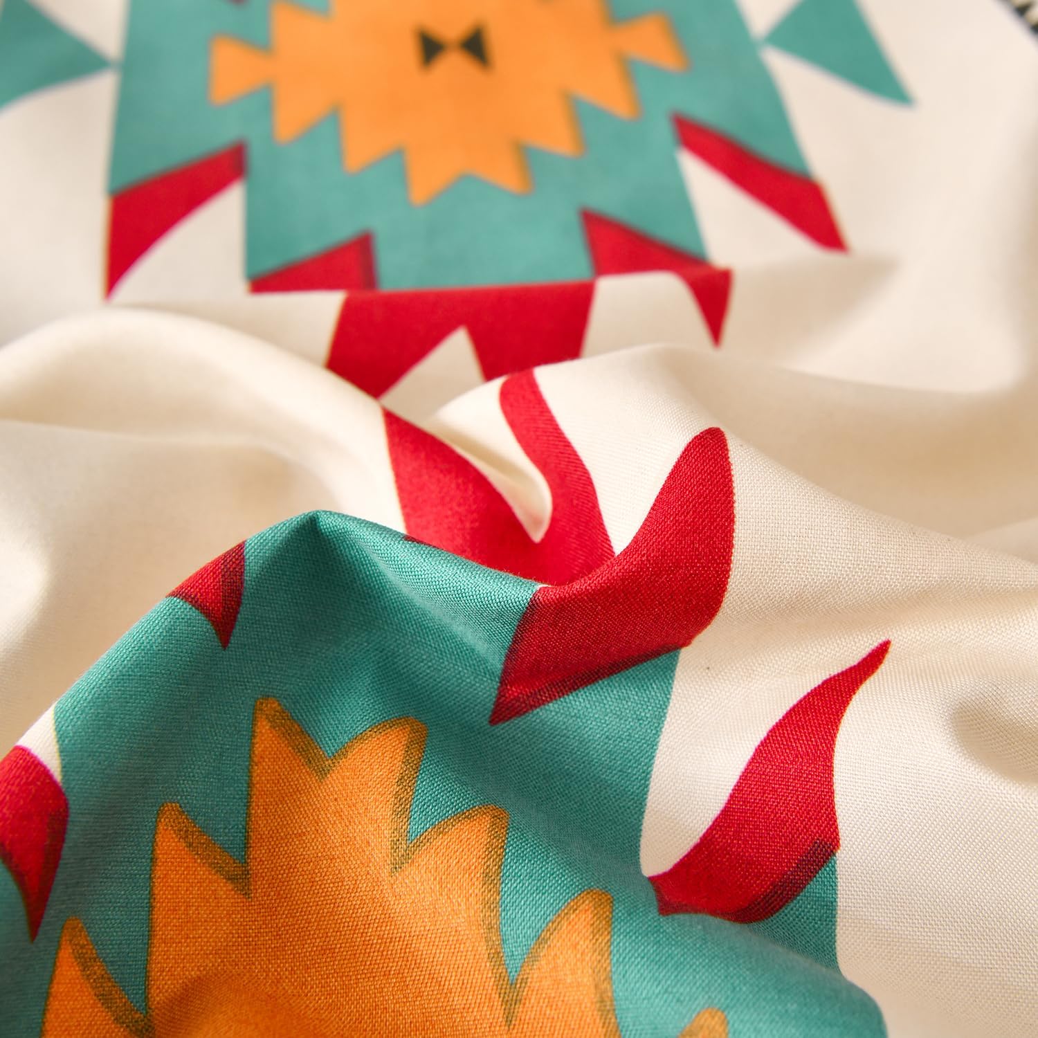 Chezmoi Collection Prescott 4-Piece Southwestern Microfiber Sheet Set, Printed Geometric Tribal Multicolor Cream Red Teal Orange Bed Sheets, King Size