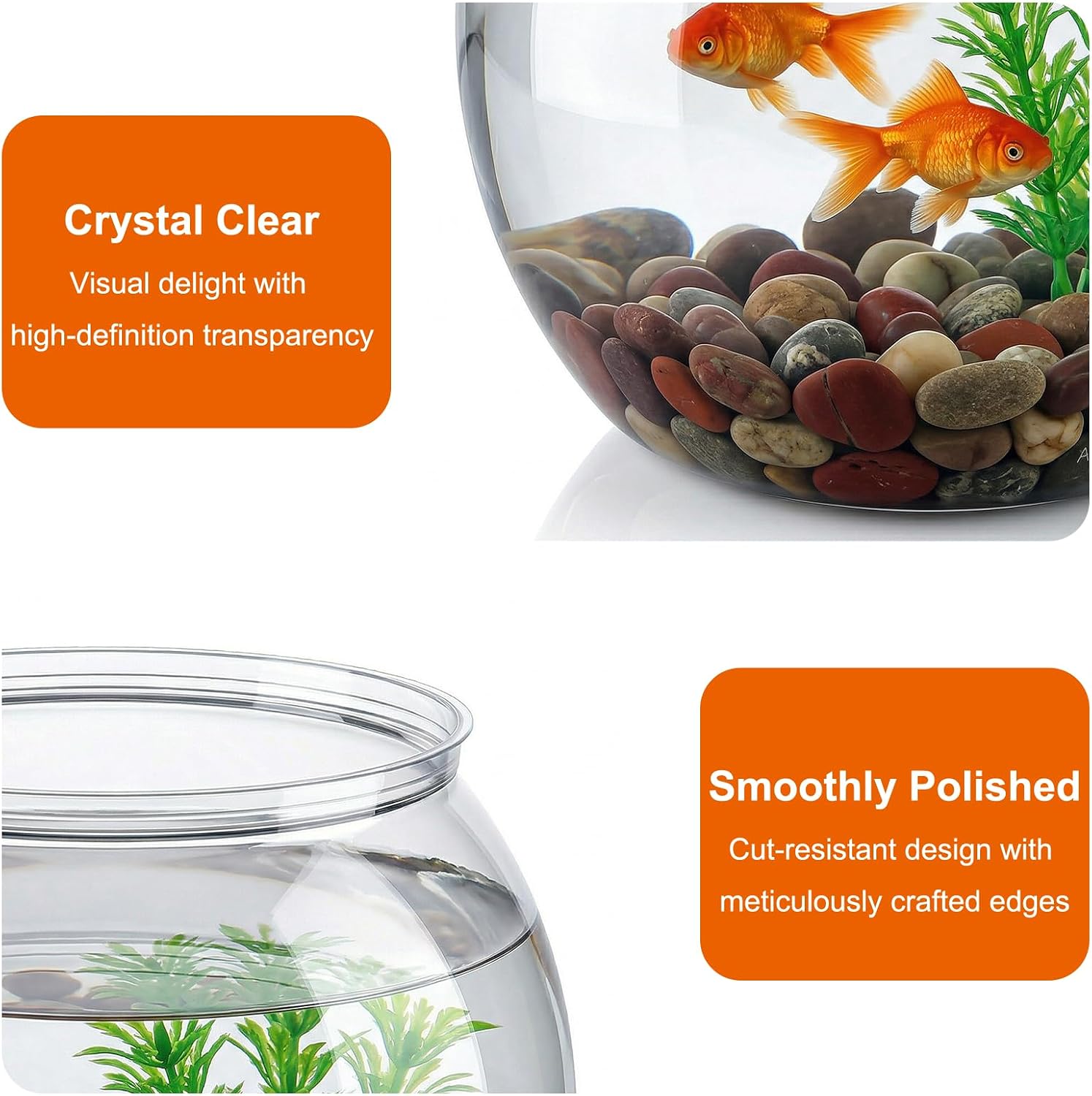 Mini Plastic Fish Bowl, 30 Oz Decorative Small Fishbowl, Round Plastic Fish Tank, Unbreakable Aquarium Fish-Bowls for Party Decorations, Centerpiece Vases, Hydroponic Planter and Home Decorations