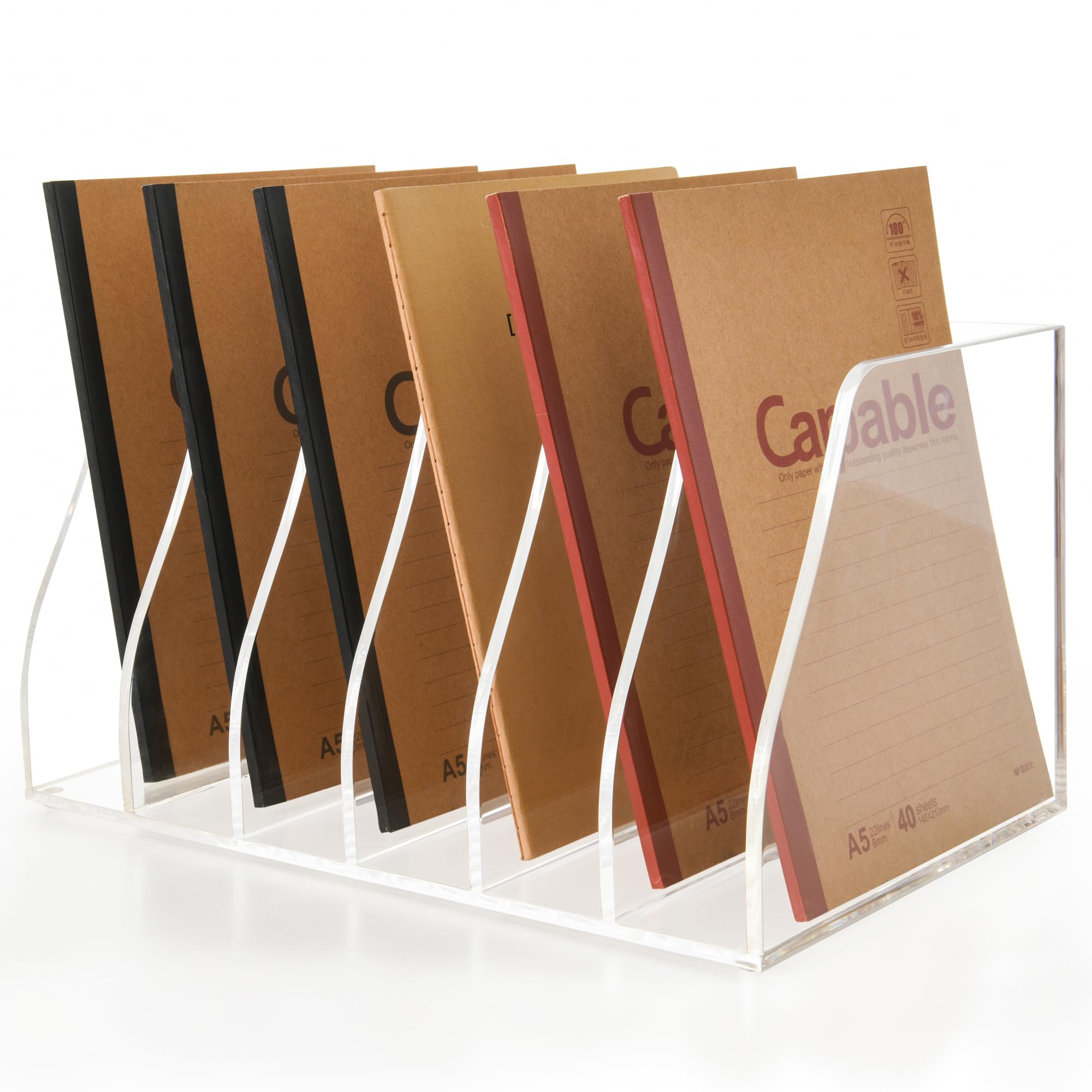 AIMOLLY Acrylic Magazine File Holder, 6 Vertical Compartments Desk Document Sorter Organizer, Clear Folder Rack Binder for Office/Home/Classroom, for Documents, Tablet, Magazines, Books & Accessories
