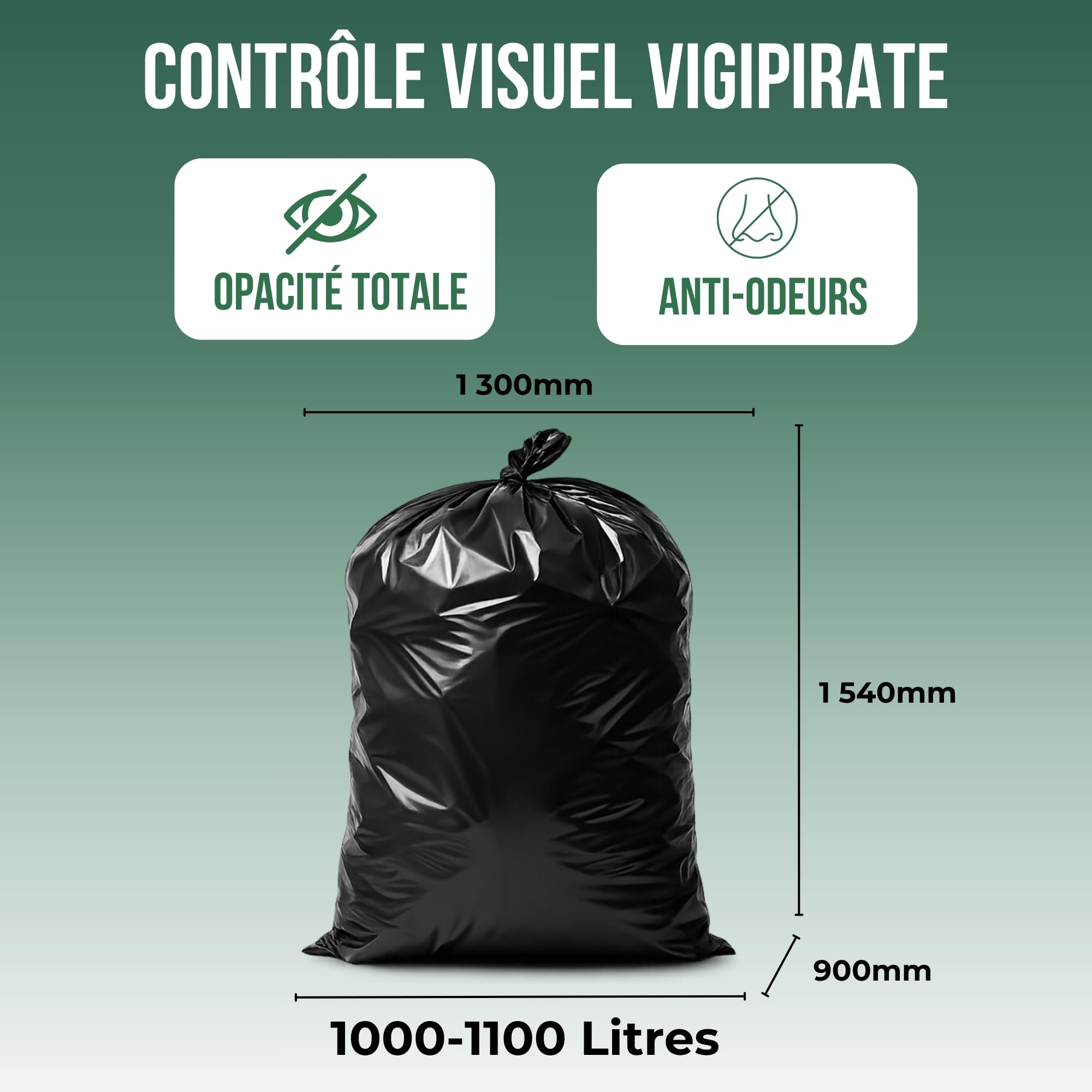 BaBag | Sac Poubelle 1000-1100L x 50 | Epaisseur 30 Microns | Certifié RSGP | Déchet Lourd & Coupant | Plastique 100% Recyclé | Étanche & Anti-Odeur | Housse Protection Conteneur 1000 Litres | 50 Sacs