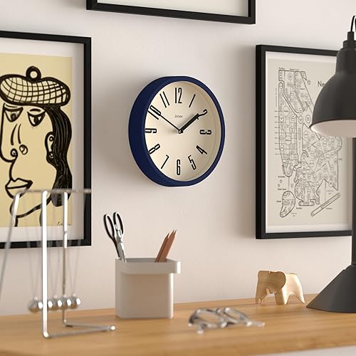Miniatura 6 de JONES CLOCKS Reloj de pared para bañera de hidromasaje, pequeño reloj redondo retro, 8 pulgadas, azul oscuro, números fáciles de leer, ideal para