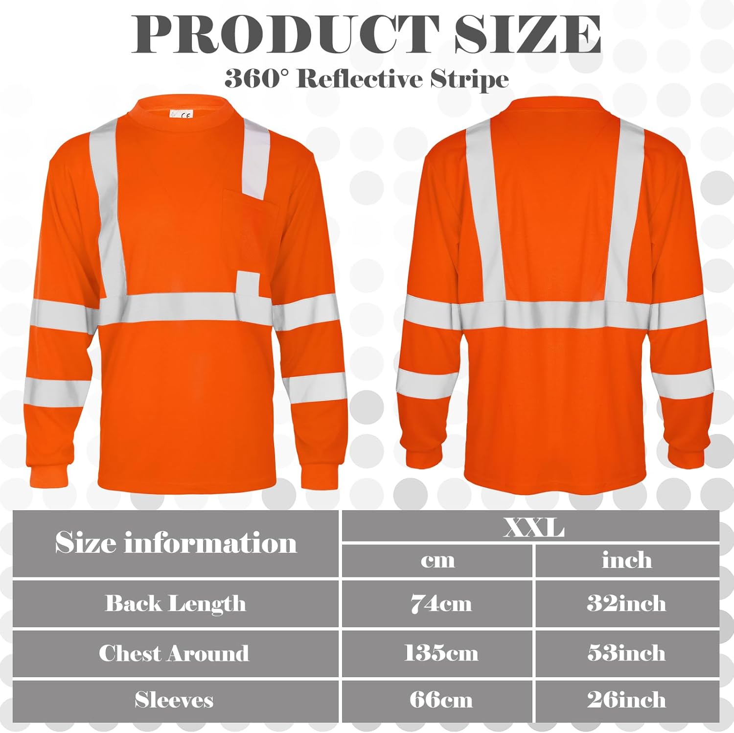 Amylove 4 Pcs Long Sleeve Safety Shirt High Visibility Reflective Construction Work Shirts for Men Women(XXL,Orange) - Image 2