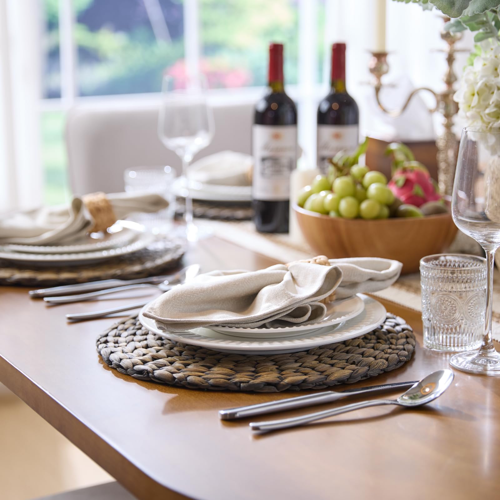 Round Woven Rattan Placemats, Natural Wicker Mats, Water Hyacinth Straw
