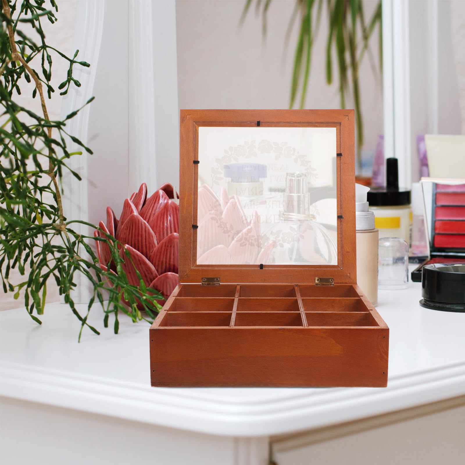 Scatola Porta Cosmetici Organizer Vintage in Acrilico e Legno con 9 Scomparti per e, per Casa e Mensola