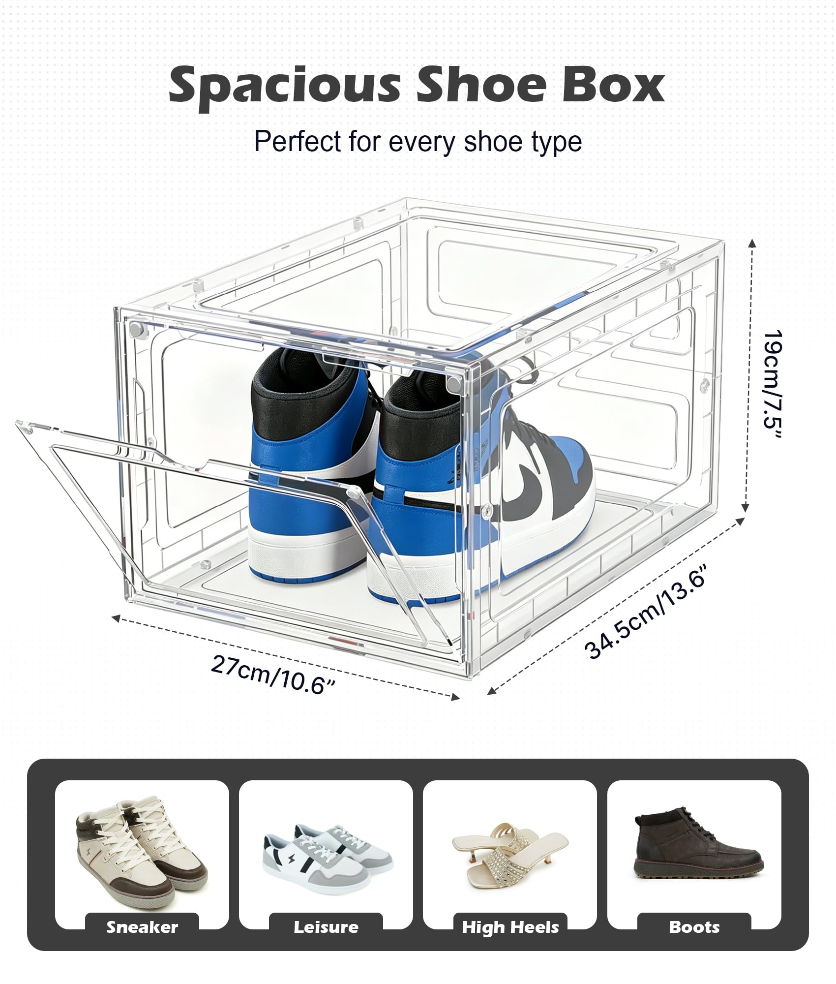 ADOV Schuhboxen Set 6 Stück, Transparente Stapelbare Schuh Aufbewahrungsboxen aus Kunststoff mit Deckel, Klare Schuh Organizer für Sneaker, Damen Herren Kinder, bis EU 46