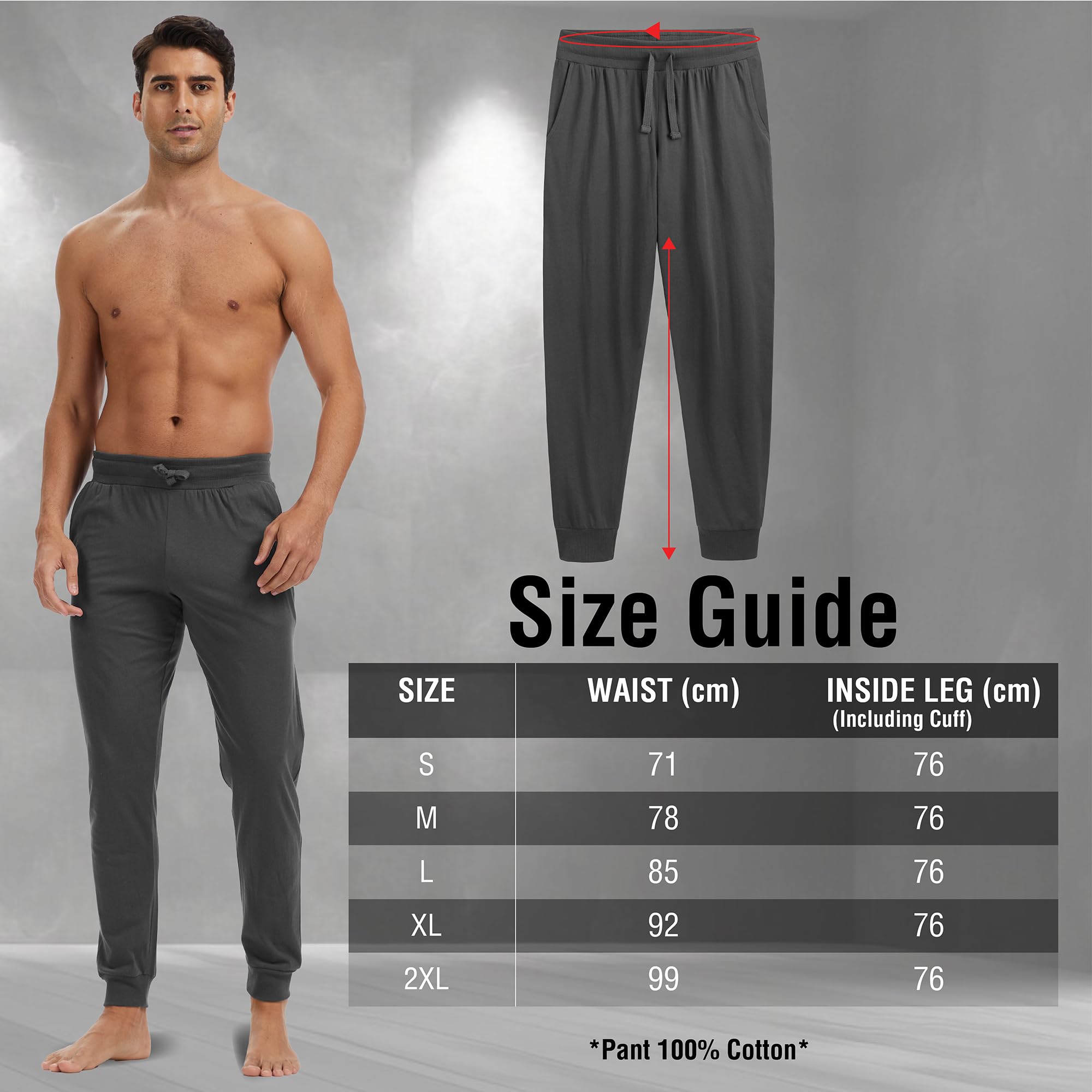 The Essentials Wardrobe Pantaloni da salotto da uomo, confezione da 2 pezzi, 100% jersey di cotone, morbidi e traspiranti, con polsini elasticizzati a costine, coulisse, tasche laterali, pigiama