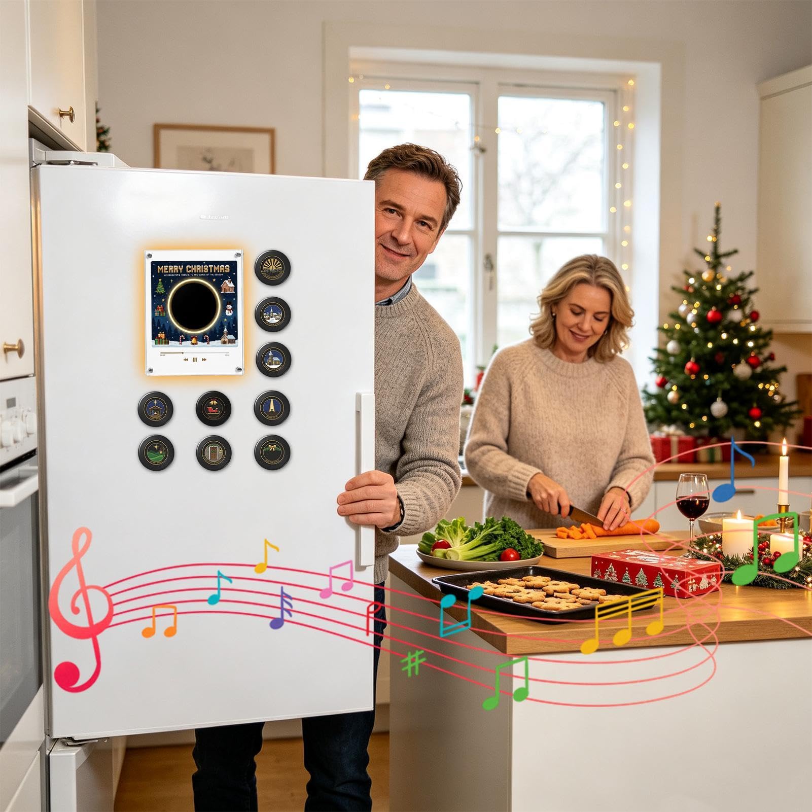 Reproductor Mini Vinilo Regalo Navidad,Conjunto Música Imanes Frigo 9Discos