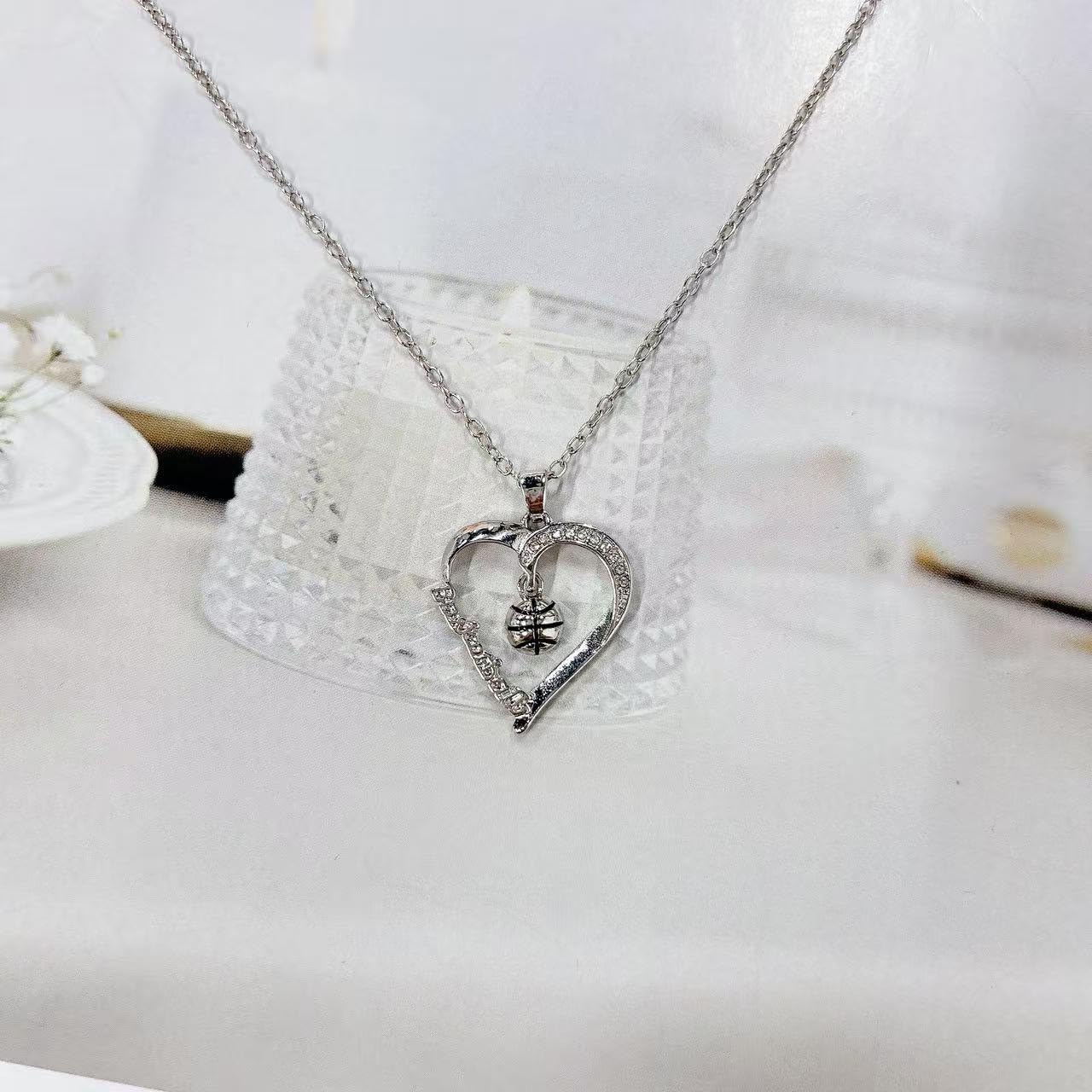 Basketball Heart Pendant Necklace for Women Men Stainless Steel Adjustable Chain Rhinestone Love Sports Ball Charm Party Jewelry Team Players Sport Fans Lovers Gifts with Inspirational Card - Image 4