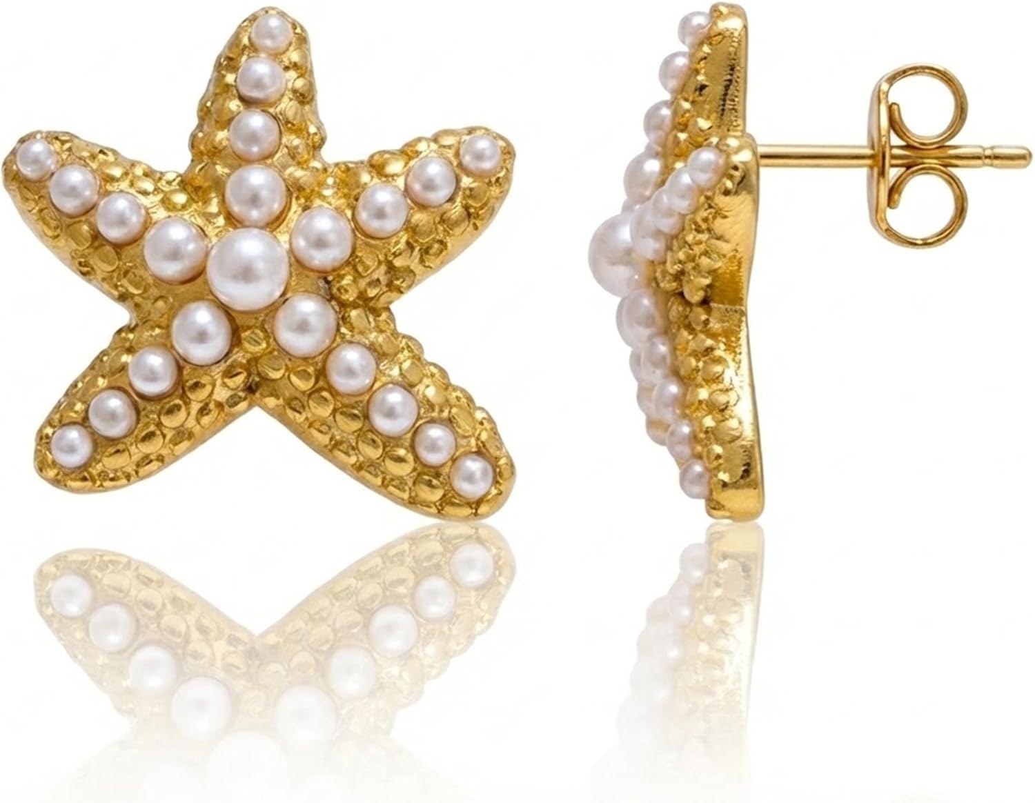 Mchic Gold Pearl Earrings for Women: Statement Starfish/Flower Stud 18K Gold Plated Waterproof Lightweight Earrings Jewelry for Women