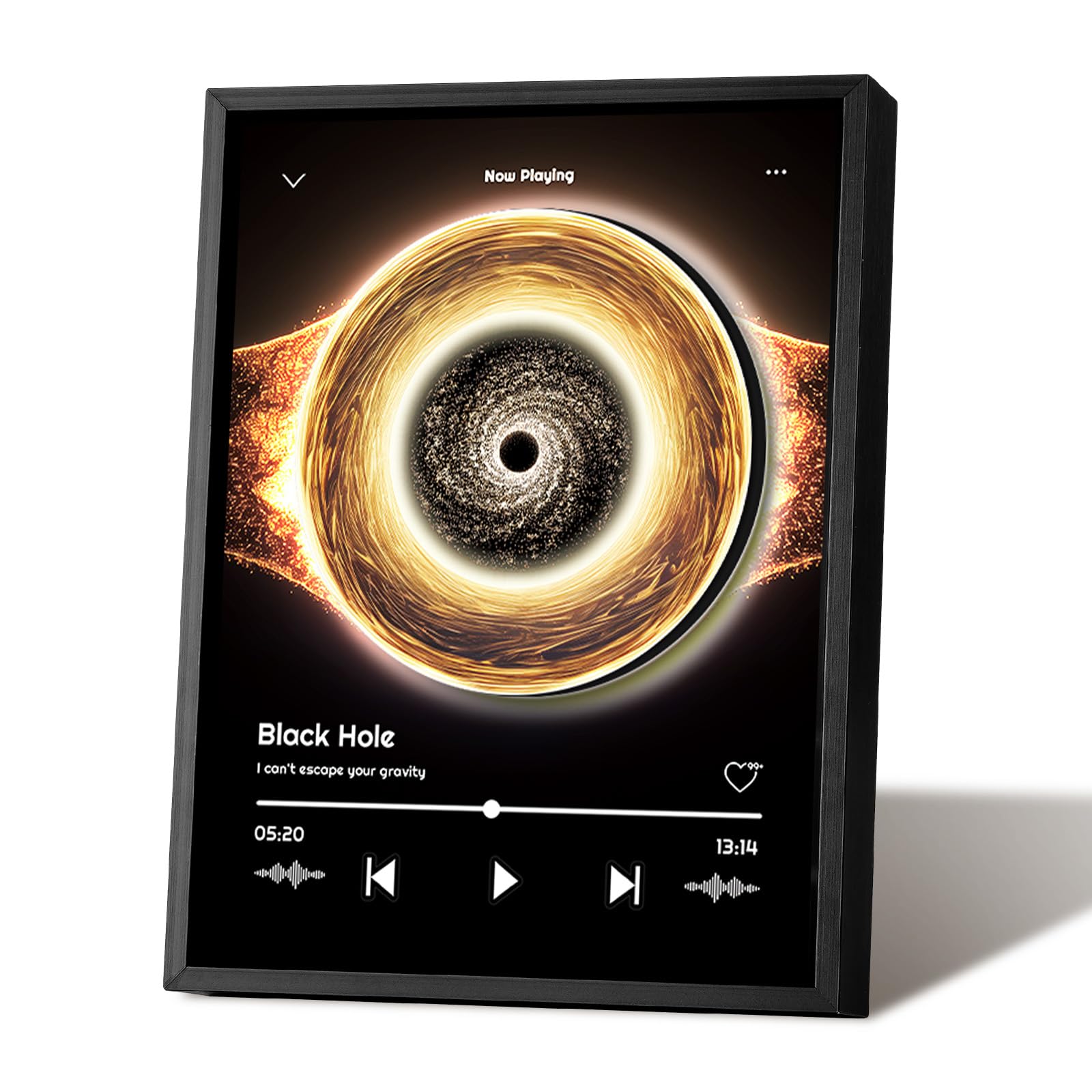 Music Picture Frame Bluetooth Speaker - Rotating Turntable Wireless Speaker Song Plaque, Light Up Music Plaque Art Paintings Frame with LED Light, Home Desk Decor Gifts for Men &amp; Women (Black Hole)