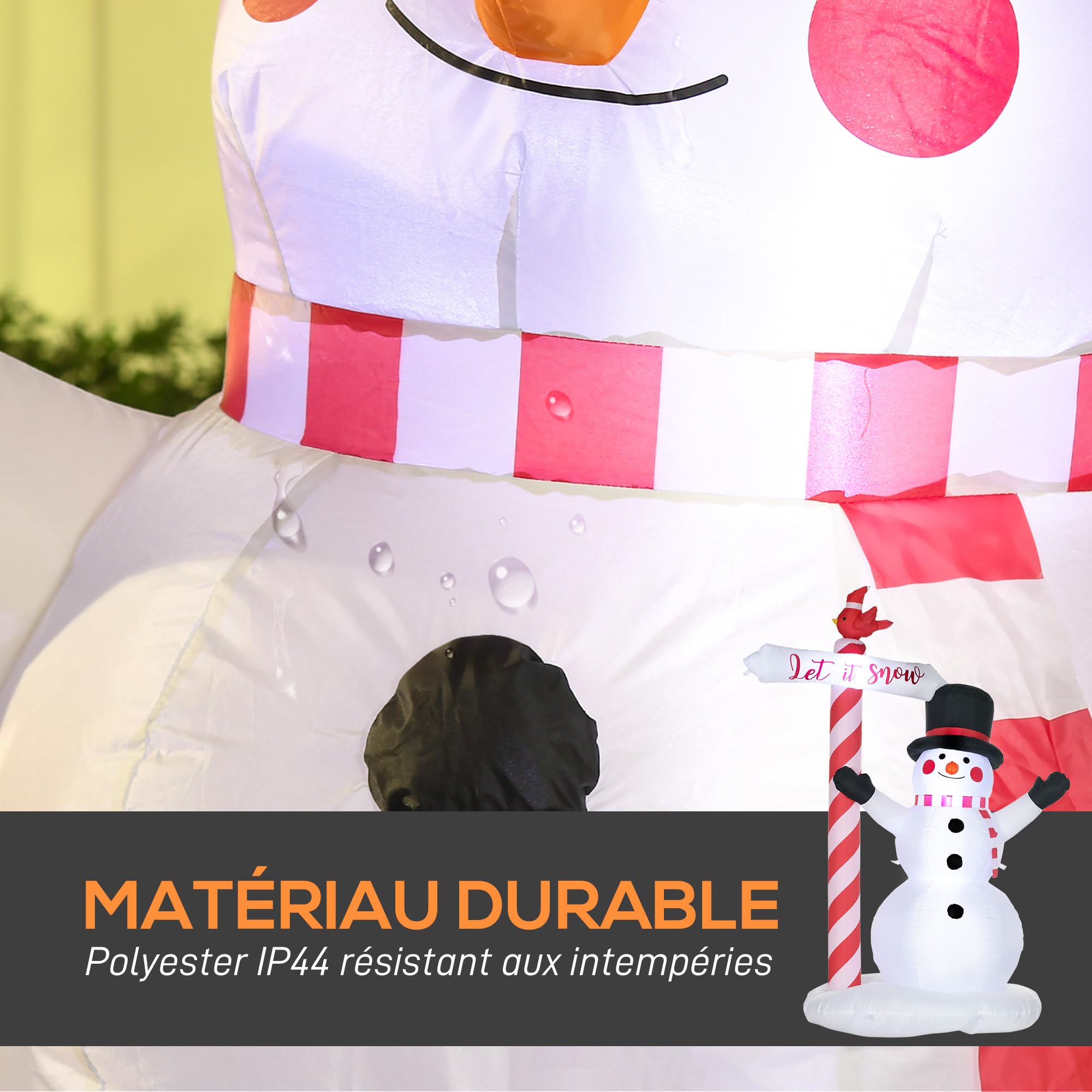 HOMCOM Bonhomme de Neige Gonflable Décoration de Noël 3 LED 213 cm Blanc