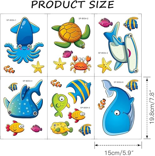 Miniatura 7 de 24 calcomanías antideslizantes para bañera, diseño de dibujos animados de vida marina, apliques antideslizantes de PVC mate para habitación de