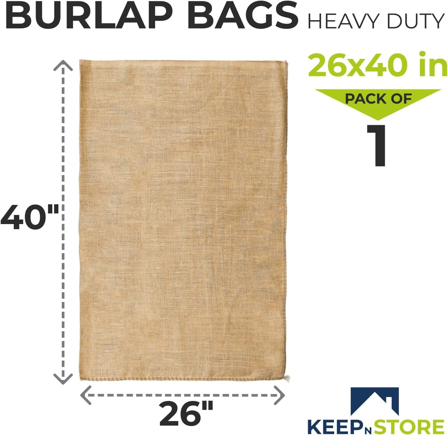 Burlap Storage Bag 26" x 40", Pack of 1 – Natural Jute Gunny Sack for Storage of Vegetables, Gardening & Farm Use, Breathable Heavy-Duty Burlap Bags