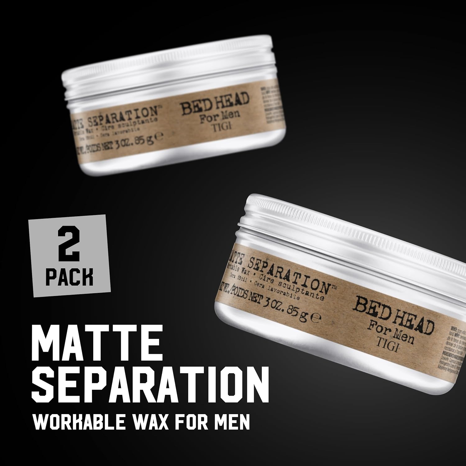 TIGI Bed Head for Men Matte Separation Workable Wax - Use for Strong Hold - For Men's Hairstyles - Use on Damp or Dry Hair - Premium Strong Hold Hair Wax - 3 oz (2 Pack) - Image 2