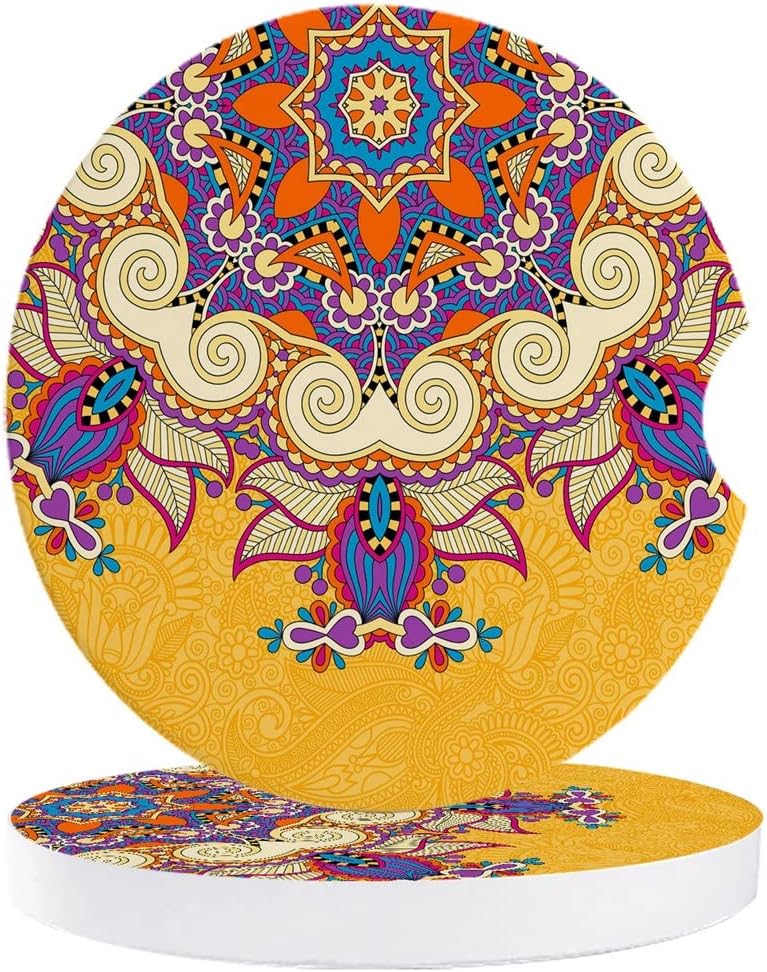 Ethnic Car Coasters Ceramic Water Cup Mat for Bottle Holder Coaster Round Decoration Accessories(2pcs)