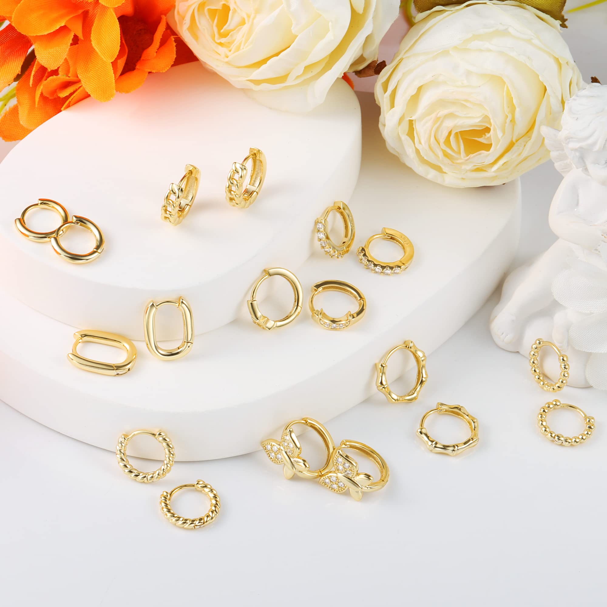 ALEXCRAFT Piccoli Orecchini a Cerchio, Orecchini Per Polsini Auricolari Da Donna, Orecchini a Cerchio Intrecciati Da Donna, Orecchini a Cerchio Spessi Vintage Ipoallergenici In Oro e Argento (9 Paia)