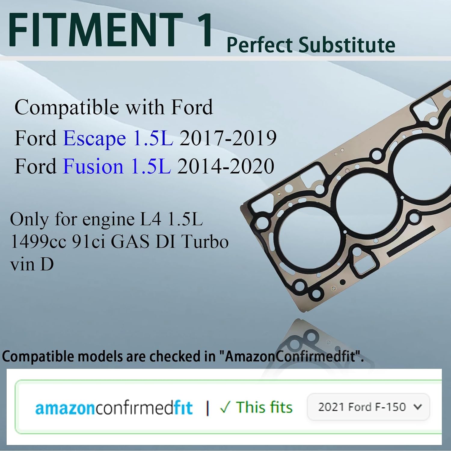 HS55346 HGS4312 MLS Full Cylinder Head Gasket Set with bolts for Ford Escape 1.5L 2017-2019, for Ford Fusion 1.5L 2014-2020, for Engine 1.5L L4 91ci GAS DI Vin D DOHC, DS7Z6079B DS7Z6051D 55346