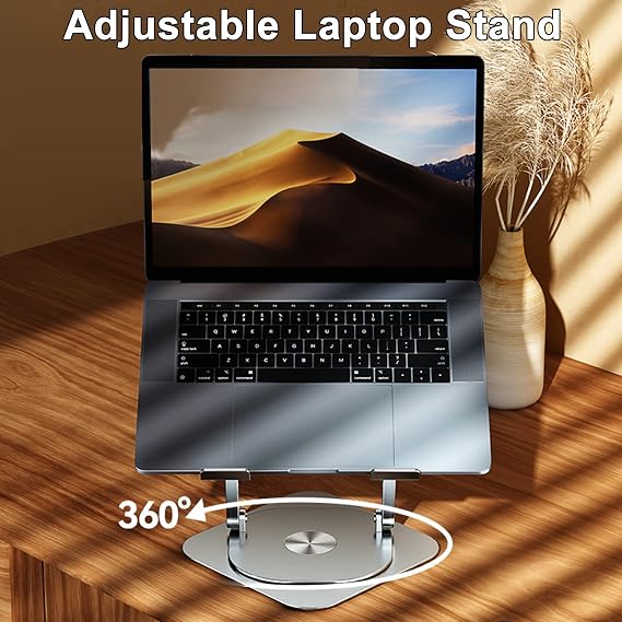 360 Dönebilen Tabanlı Ayarlanabilir Dizüstü Bilgisayar Standı MacBook Pro/Air Notebook ile Uyumlu 17 İnçe Kadar Gümüş (Gümüş)