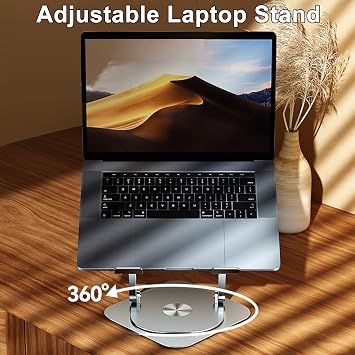 360 Dönebilen Tabanlı Ayarlanabilir Dizüstü Bilgisayar Standı MacBook Pro/Air Notebook ile Uyumlu 17 İnçe Kadar Gümüş (Gümüş)