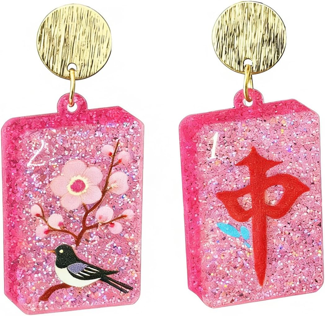 Acrylic Mahjong Dangle Earrings Funny Handmade Creative Mahjong Earrings for Women