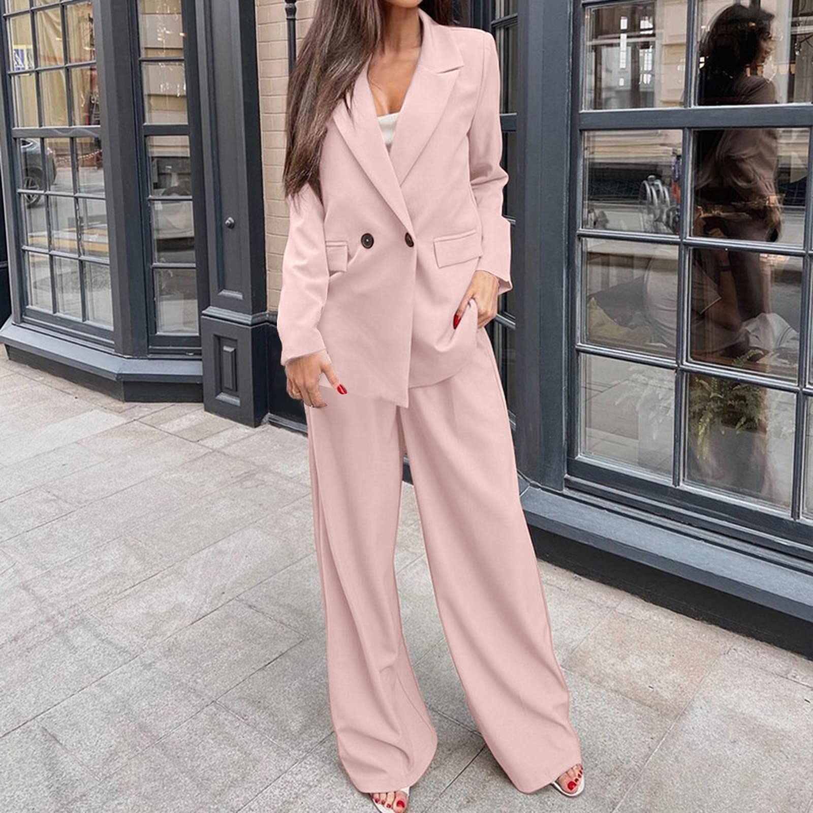 Tailleur Mujer Ceremonia Completo Chándal Mujer Sólido Slim Fit Blazer de Manga Larga+Pantalones Oficina Chaquetas Dos Piezas Elegante Primavera y Otoño Conjunto de Trabajo para Oficina