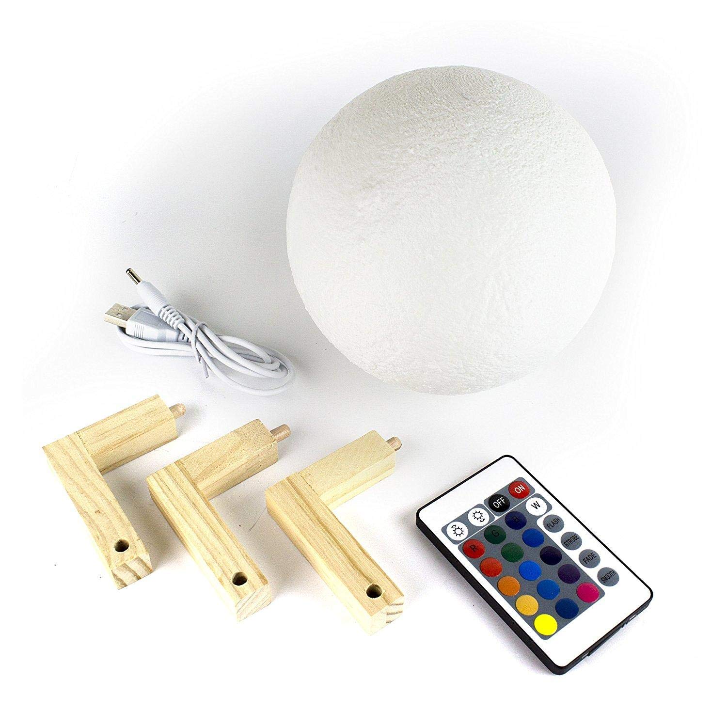 eWINNER 15cm 3D Print Moon Lamp Remote Control Baby Night Light,16 Colors Changing Rechargeable Home Decorative Lamp