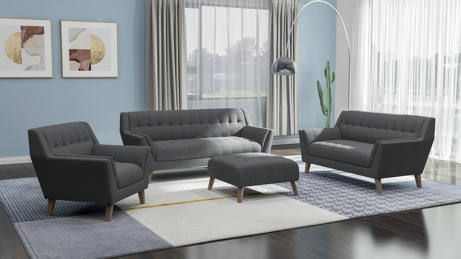 Versatile Gray Loveseat with Armrests