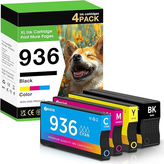 YesInk 936 Ink Cartridges Replacement for HP Printers, 4-Pack (Black ...