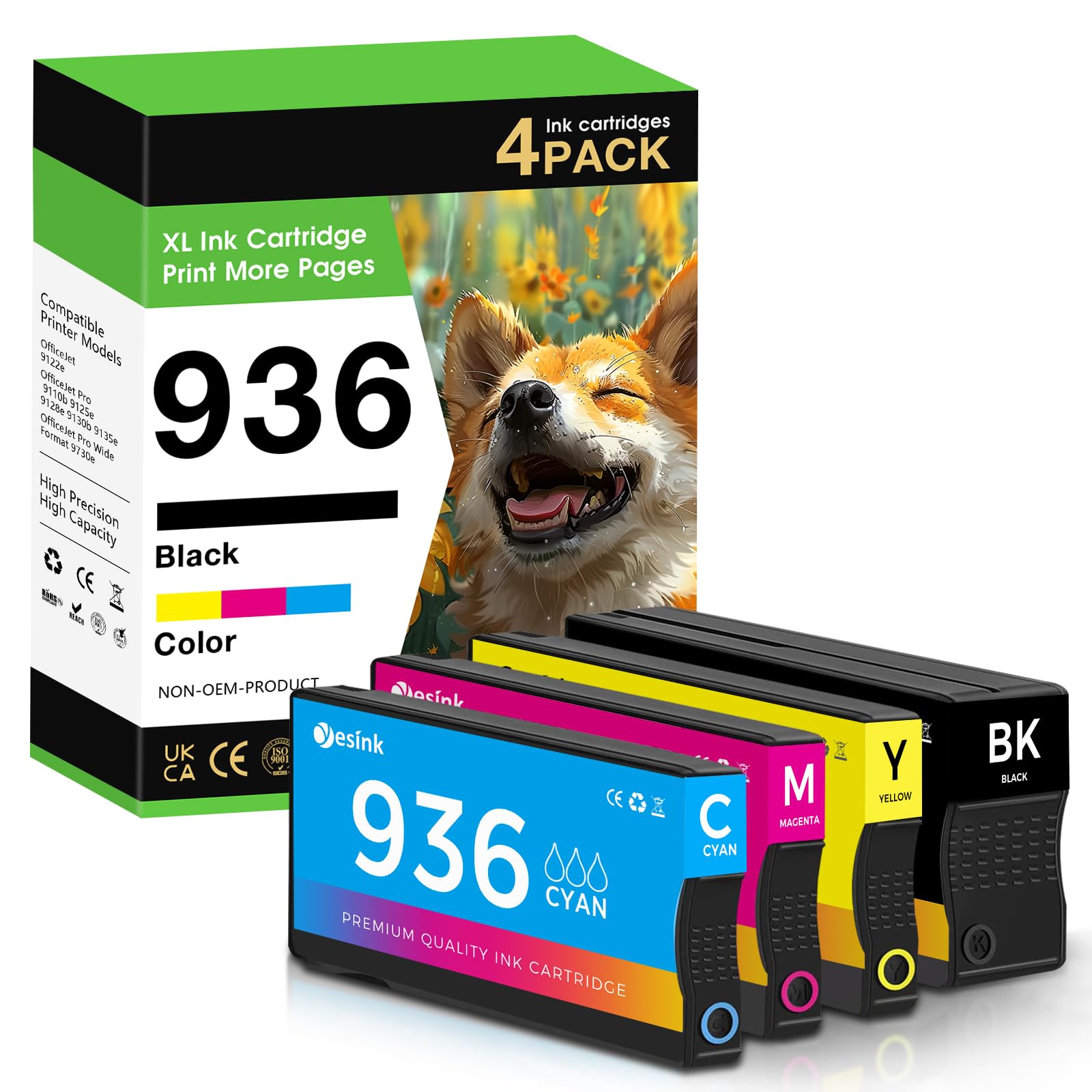 YesInk 936 936e 936xl 936 XL Ink Cartridges Replacement for HP 936 936e 936 XL 936xl Ink Cartridges for HP Printers Combo Pack Works with OfficeJet