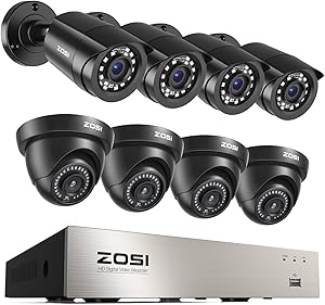 ZOSI 3K Lite 8CH Home Security Camera System Outdoor,8Channel CCTV DVR,8pcs 1080p Weatherproof Surveillance Bullet Dome Cameras,Night Vision,AI Human/Vehicle Detection,Remote Access(No Hard Drive) asin的图片