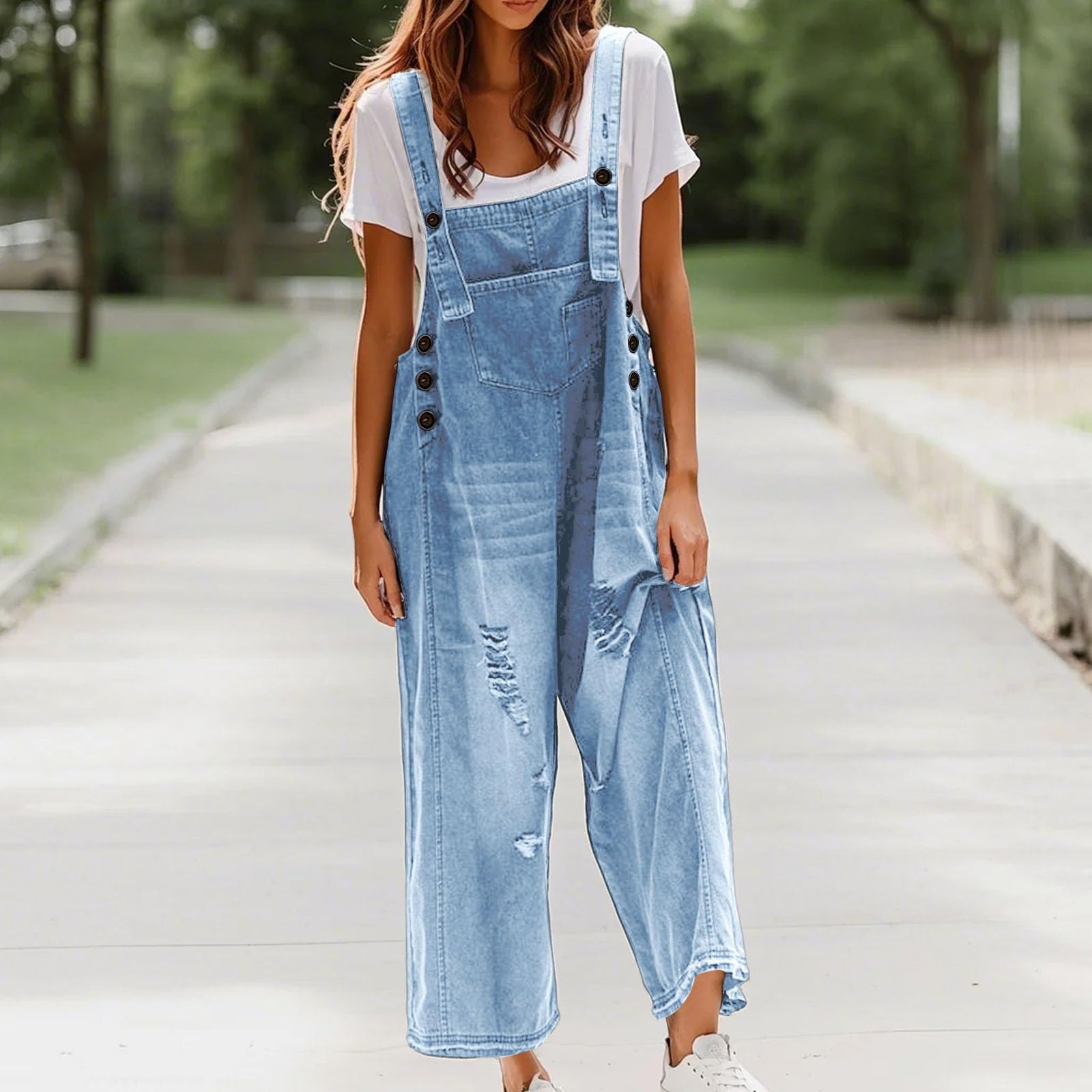 Salopette Donna Jeans Estiva Lunga Casual Tuta Jumpsuit Intera Curvy Elegante Denim Jumpsuits Leggera Baggy Pantaloni Da Lavoro Con Tasca Comoda Larga Salopettes Moda da Casa Salopett