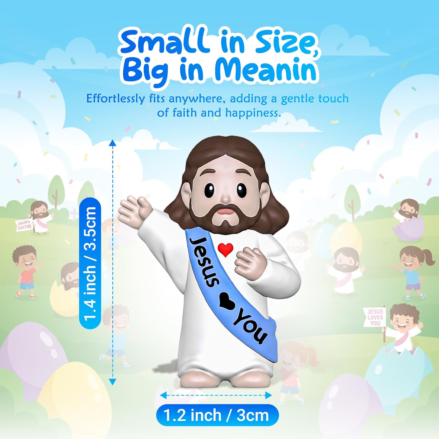 50 Pcs Little Jesus Figures – Multicolor “Jesus Loves You”Baby Jesus Figure Mini for Easter Egg Stuffers, Christmas Party Favors, Religious Celebrations (Lively Colors)