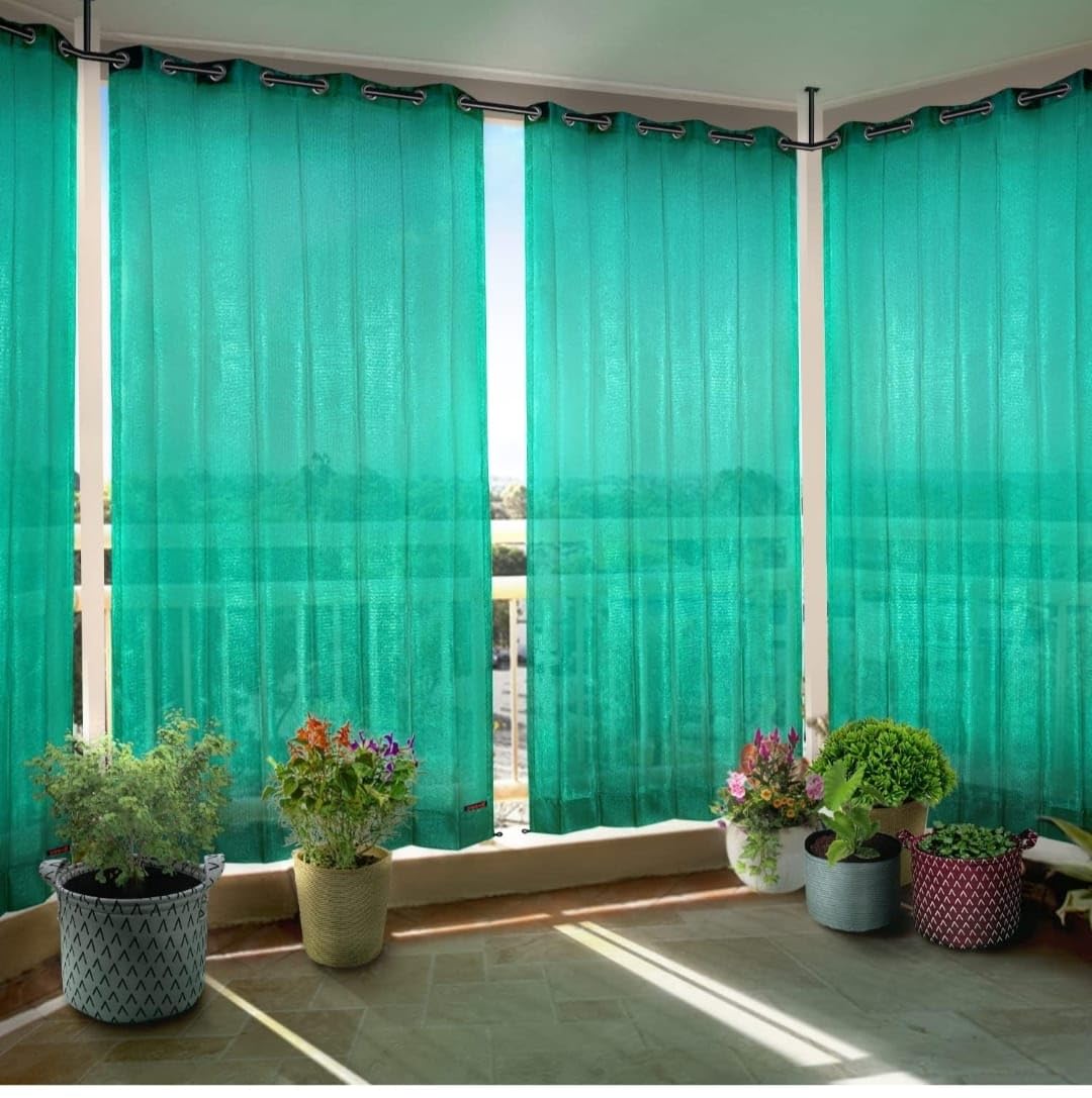 Outdoor Sun Blocking Balcony Curtains Sun & UV Protection, Door Semi Sheer Curtain (Green) Pack of 2 (5X7 feet)-image-31