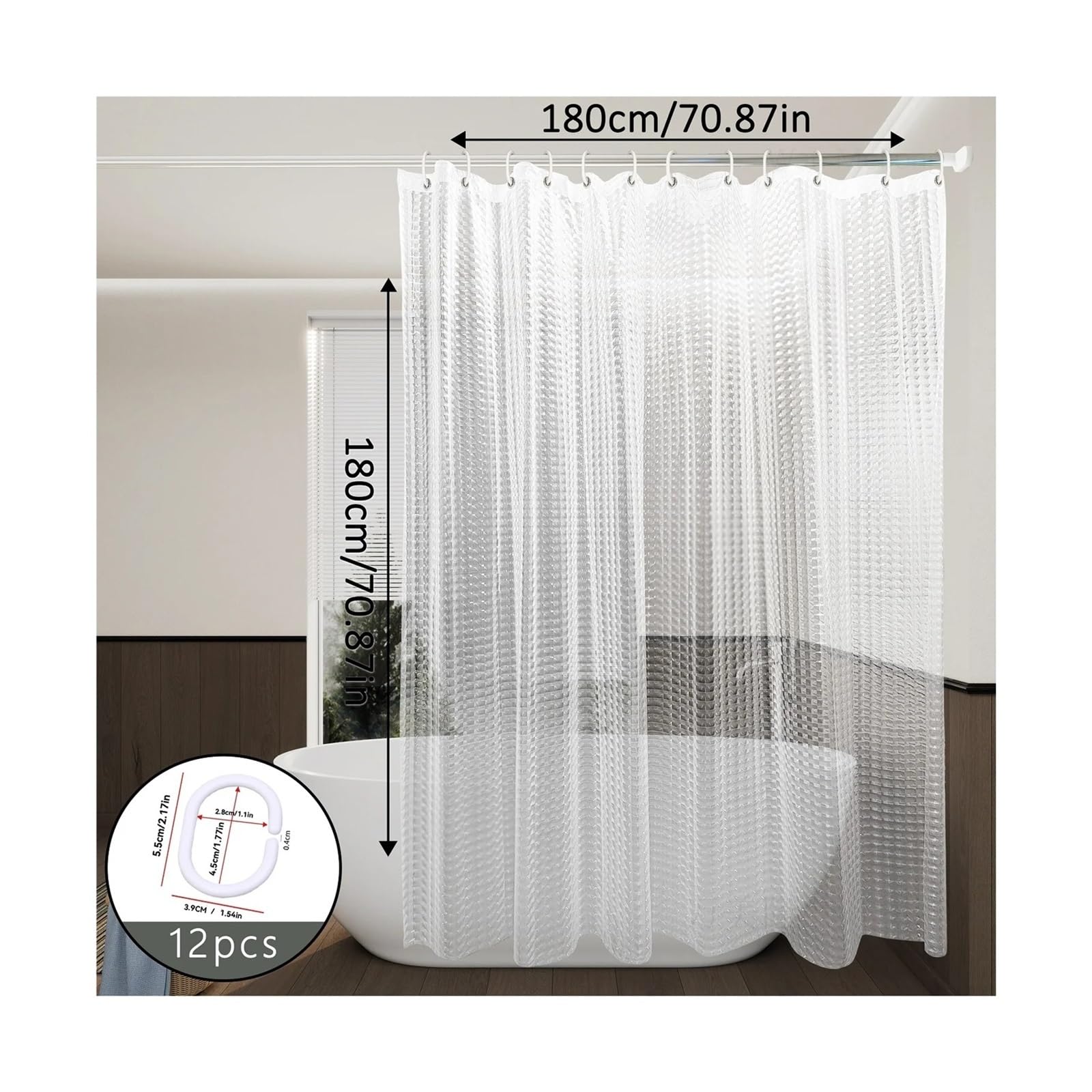 Duschvorhang Transparenter Duschvorhang mit Katzenaugen-Muster, WC-Trennvorhang, einzigartige Katzenaugen-Textur schafft eine dunstige und charmante Atmosphäre im Badezimmer(180x200cm)