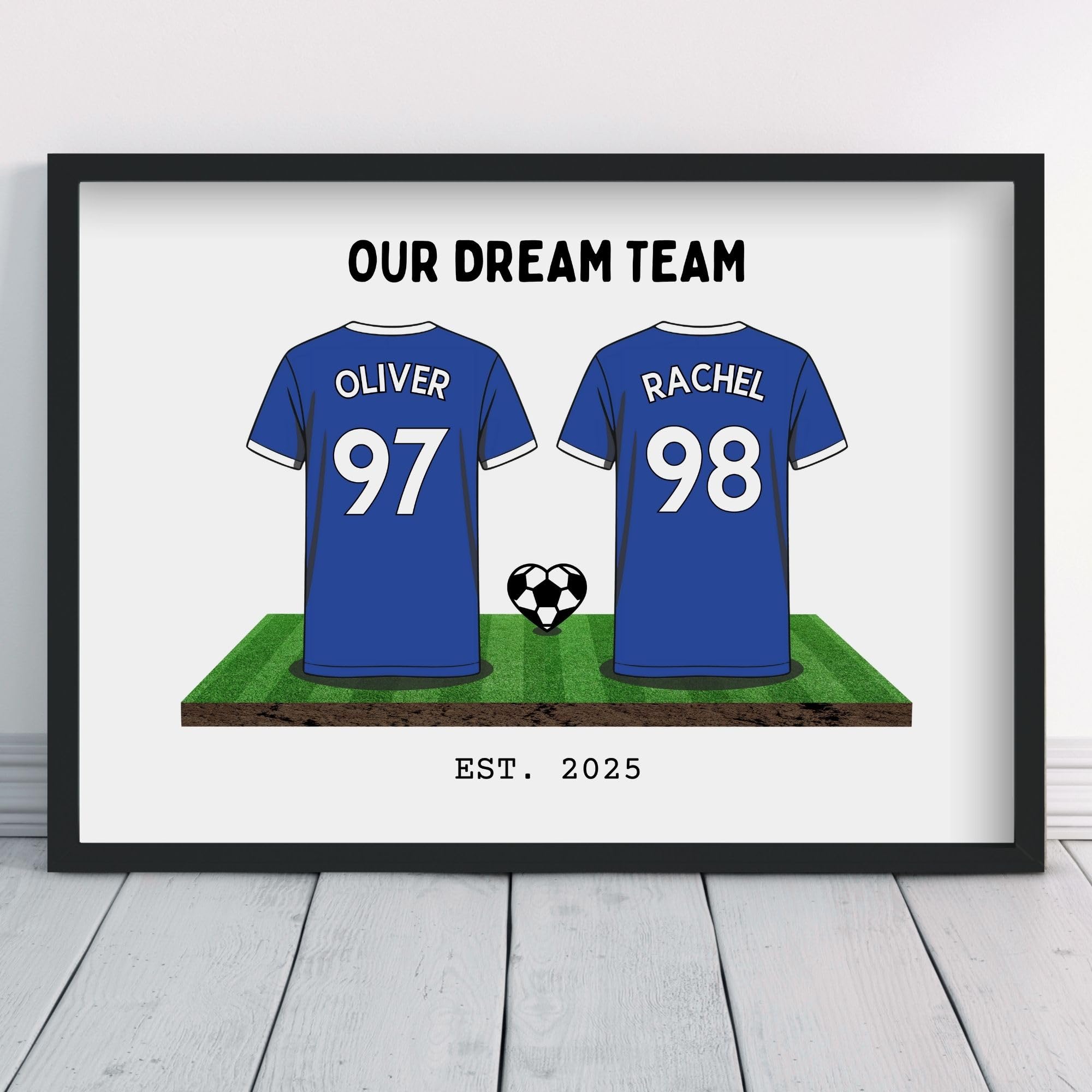 Personalised Toffees Couple's Dream Team Shirt Art Valentine Everton Gift | All Teams Available | Framed or Prints Available | Boyfriend Husband Partner Unique Football Fan Wall Keepsake Sports Poster