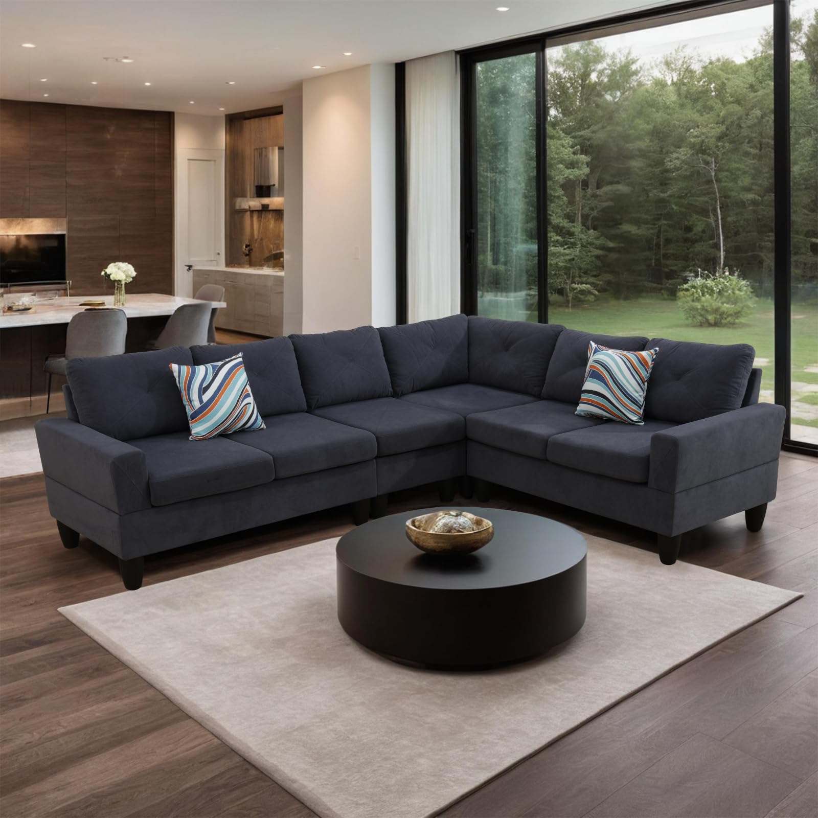 (Incomplete)Rovibek L Shaped Sofa Couch U Shaped 6 Seater Modular Sectional Sofa Couches Corner for Living Room Furniture Sets, Dark Grey