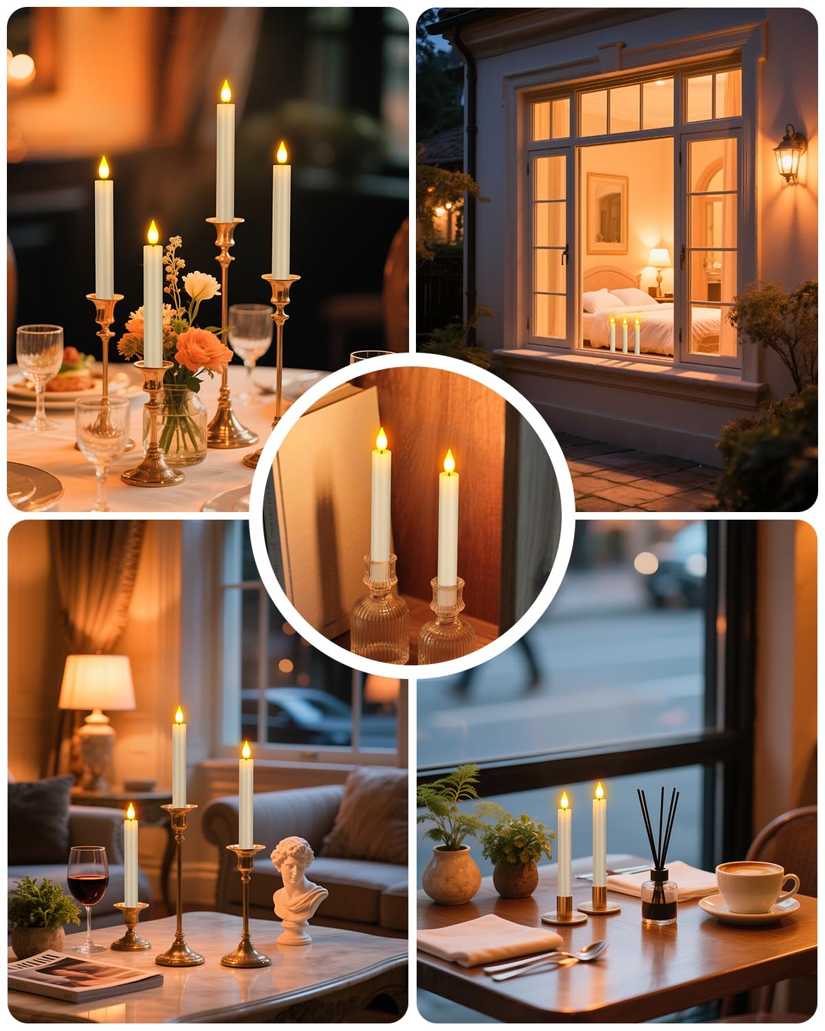 Yme 10er LED Stabkerzen mit Timerfunktion und Ladestation H/D: 17x2 cm | Flackernd Wiederaufladbare Kerzen mit Fernbedienung für Zimmer Tisch Halloween Party Deko Weihnachten Restaurant Hochzeit