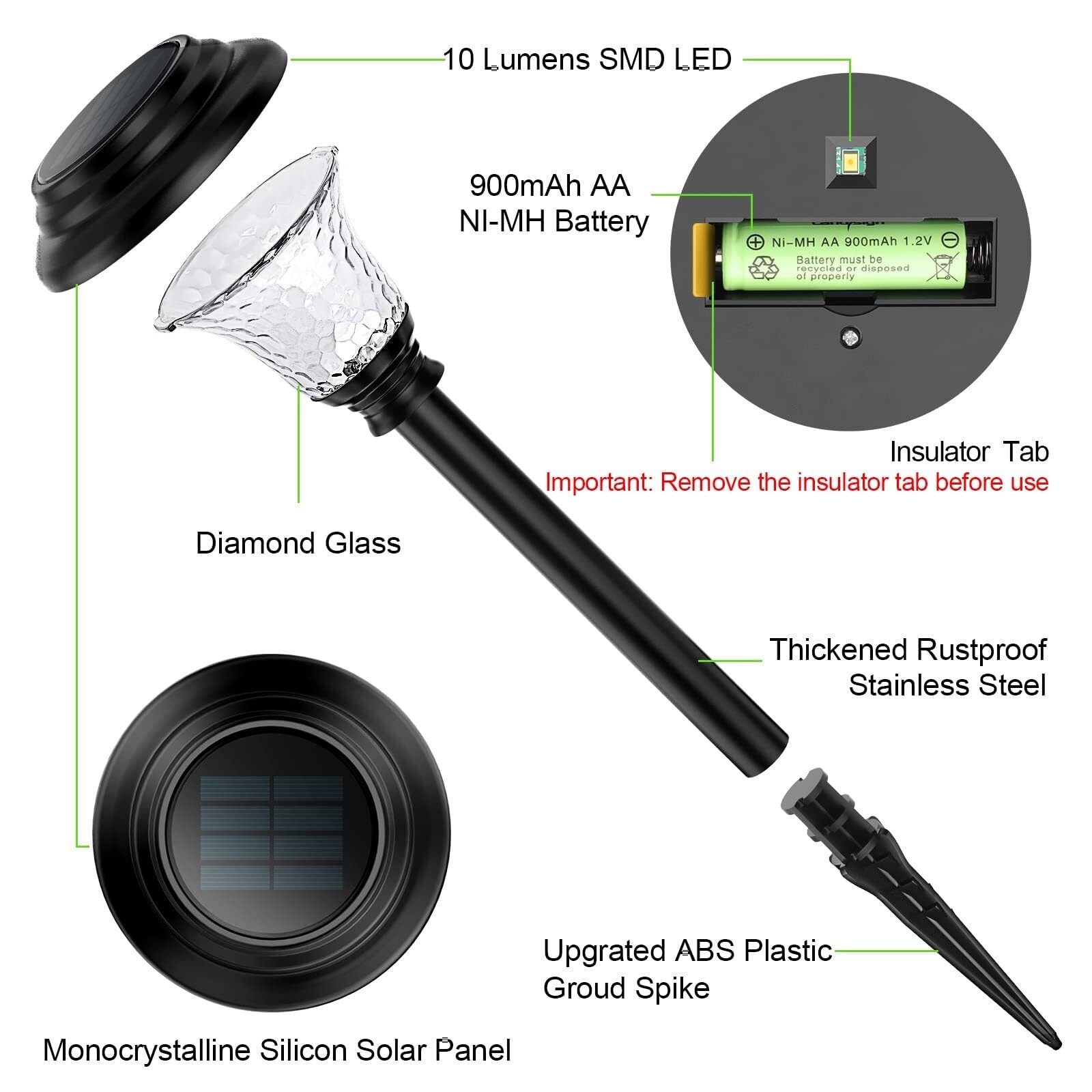 Luces Solares para Exterior, Luces solares de vidrio for exteriores, súper brillantes, for caminos, con encendido y apagado automático Camino, Patio, Césped(4 Pack)