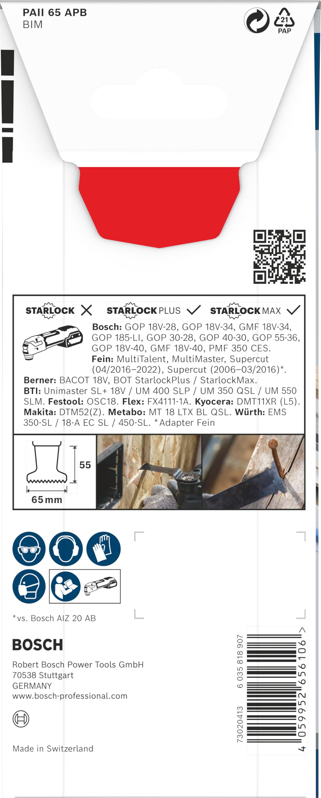 Bosch 1 x PRO Multi Material PAII 65 APB arkusz do narzędzi wielofunkcyjnych (do drewna z gwoździami, metal typu sandwich, szerokość 65 mm, profesjonalne akcesoria, narzędzie wielofunkcyjne)