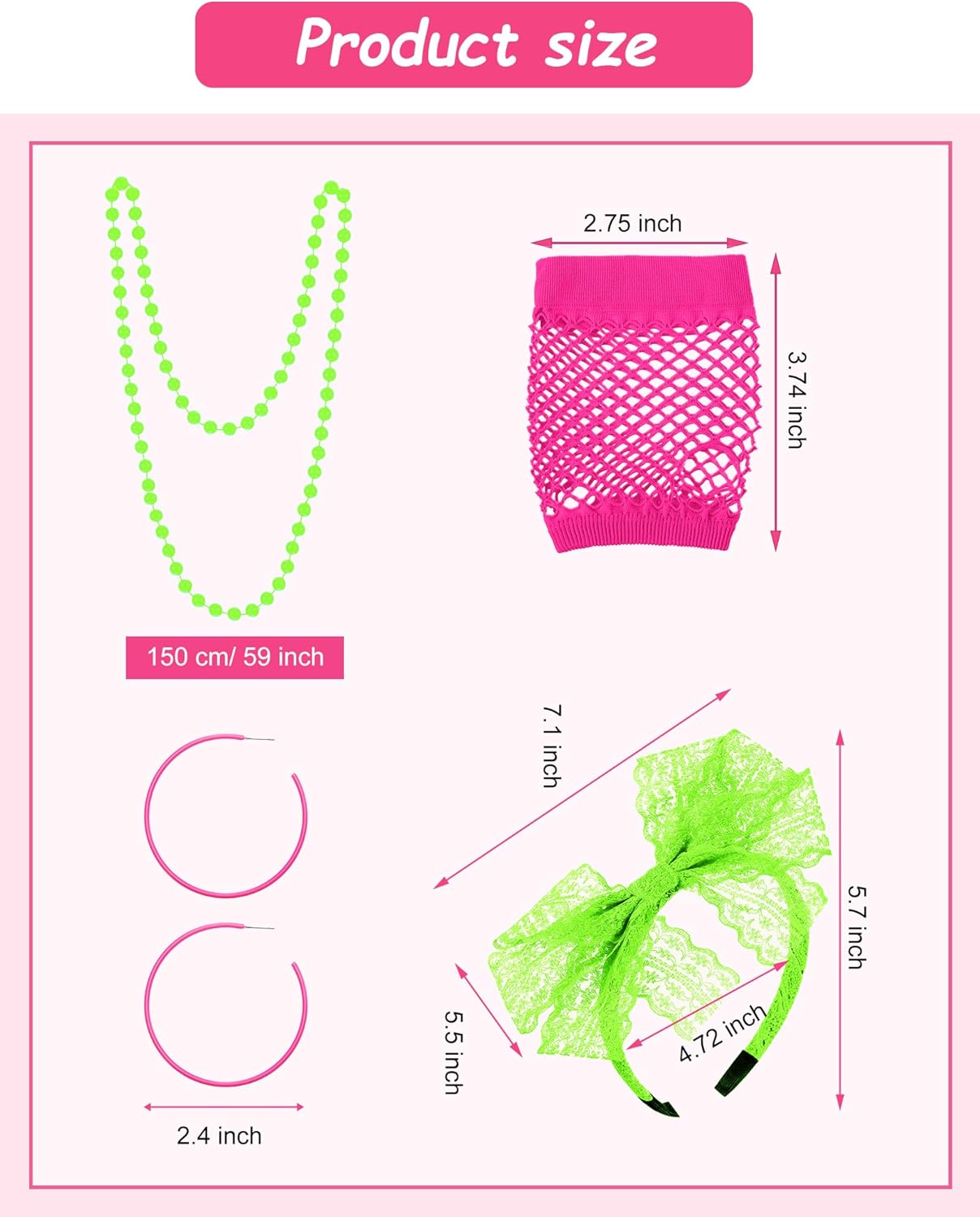 16 Pcs 80s Costume Outfit Accessories Women Neon T Shirt Legging Pants Gloves Earrings Necklace Bracelet Hairband - Image 2