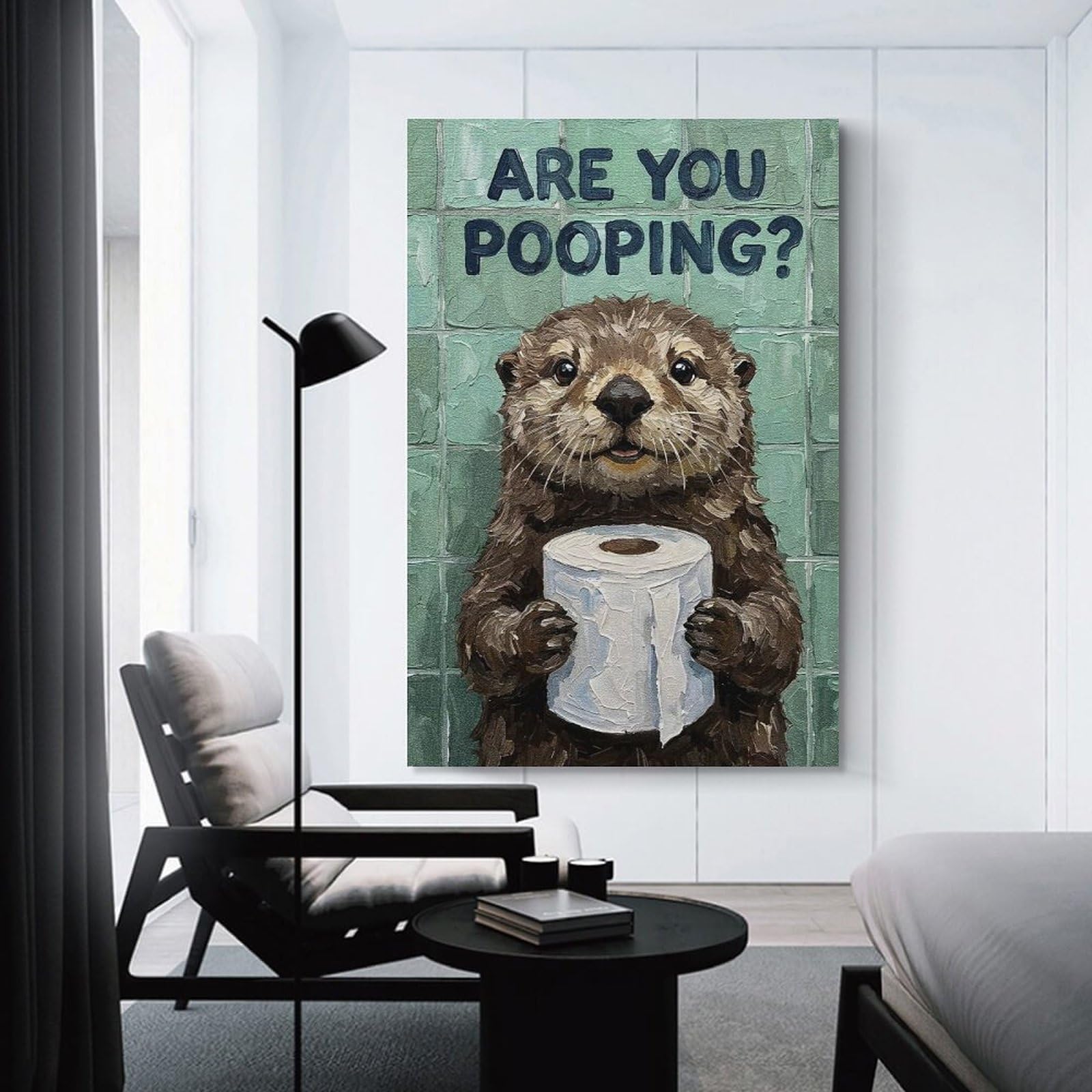 Junmoney Unframe-Style-1-1 Otter With Toilet Paper Painting Room Decor Wall Art, 20X30inch(50X75cm), For Front Hall, Corridor Or Welcome Spaces, A Neat Decor Update For Hallways