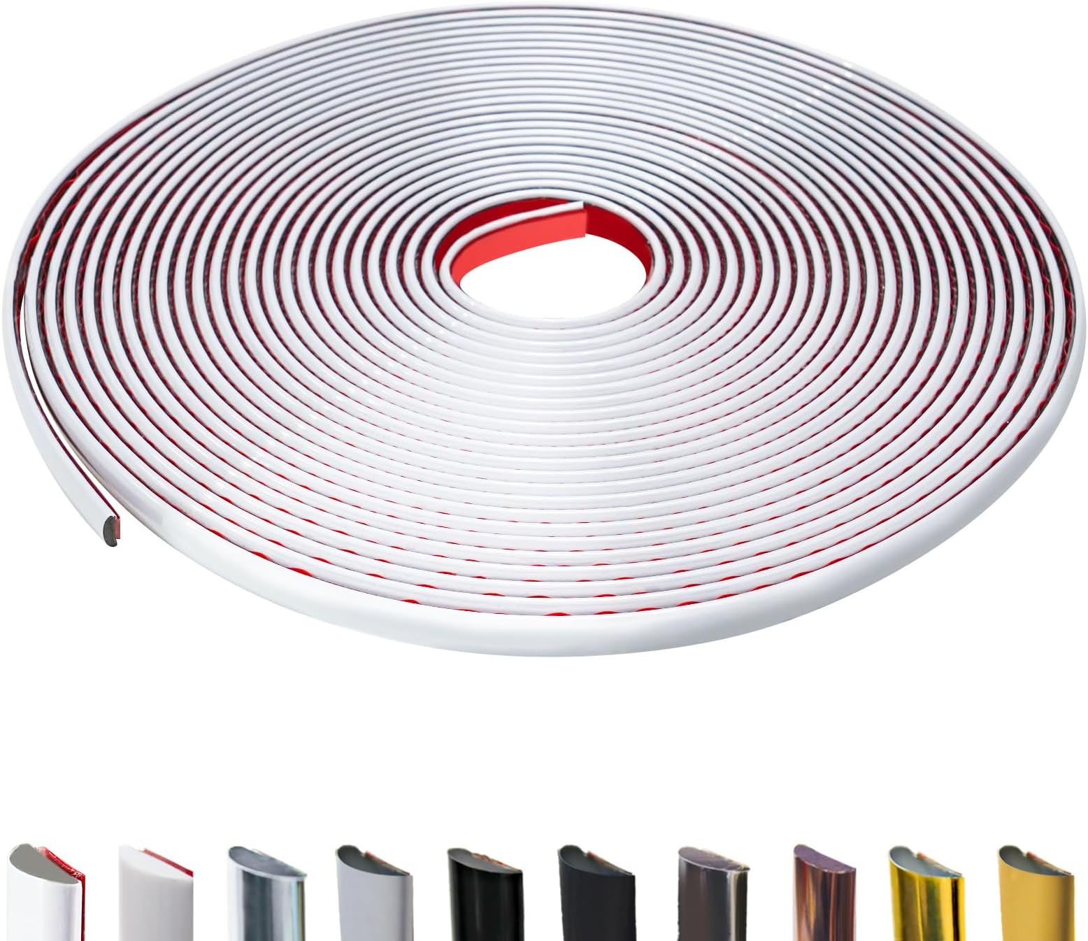 Peel and Stick Trim, Shiny White D-Shape Flexible and Self Adhesive Trim, 9.8 Ft Waterproof Molding Trim for Walls, Edges & Borders, Window Frames, Backsplash