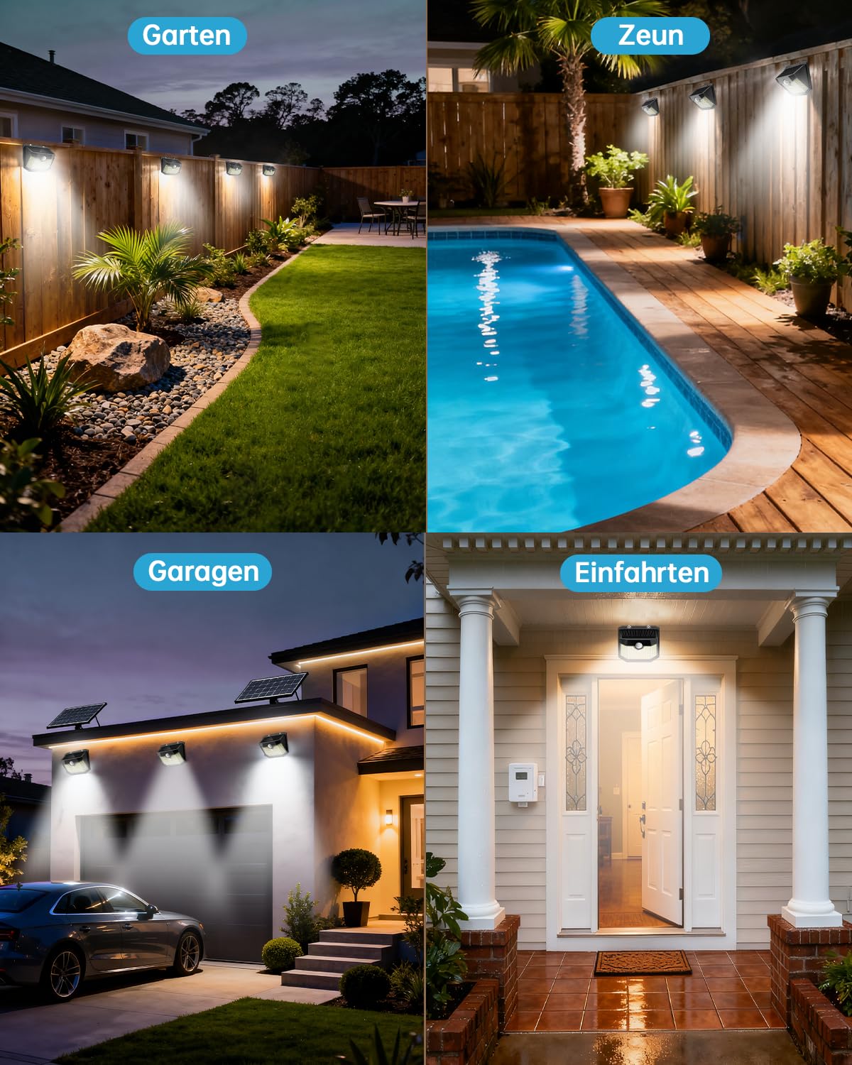 Aootek Solarlampen für Außen mit Bewegungsmelder, 9er Set, Garten, 120 LED | Sehr Breiter Ausleuchtungswinkel, IP65 Wasserdicht, Solar Wandleuchte, Gartenbeleuchtung, Schwarzer Rahmen, Kaltweiß