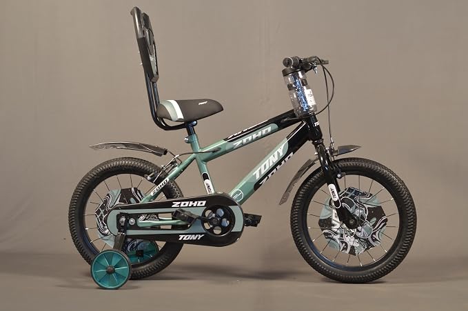 TONY RAW Kids Bicycle 16T inch Sports Bicycle Cycle for 5 to 8 Years Baby Kids Boys & Girls with Side Training Wheels & Back Rest Seat/Water Bottle SEMI-Assembled (Green)