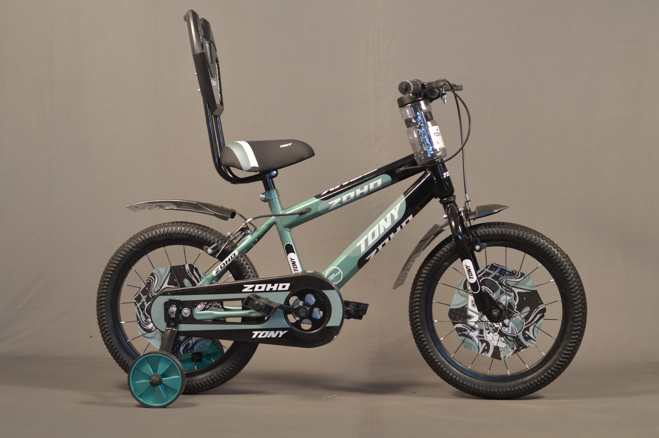 TONY RAW Kids Bicycle 16T inch Sports Bicycle Cycle for 5 to 8 Years Baby Kids Boys & Girls with Side Training Wheels & Back Rest Seat/Water Bottle SEMI-Assembled (Green)-image-42